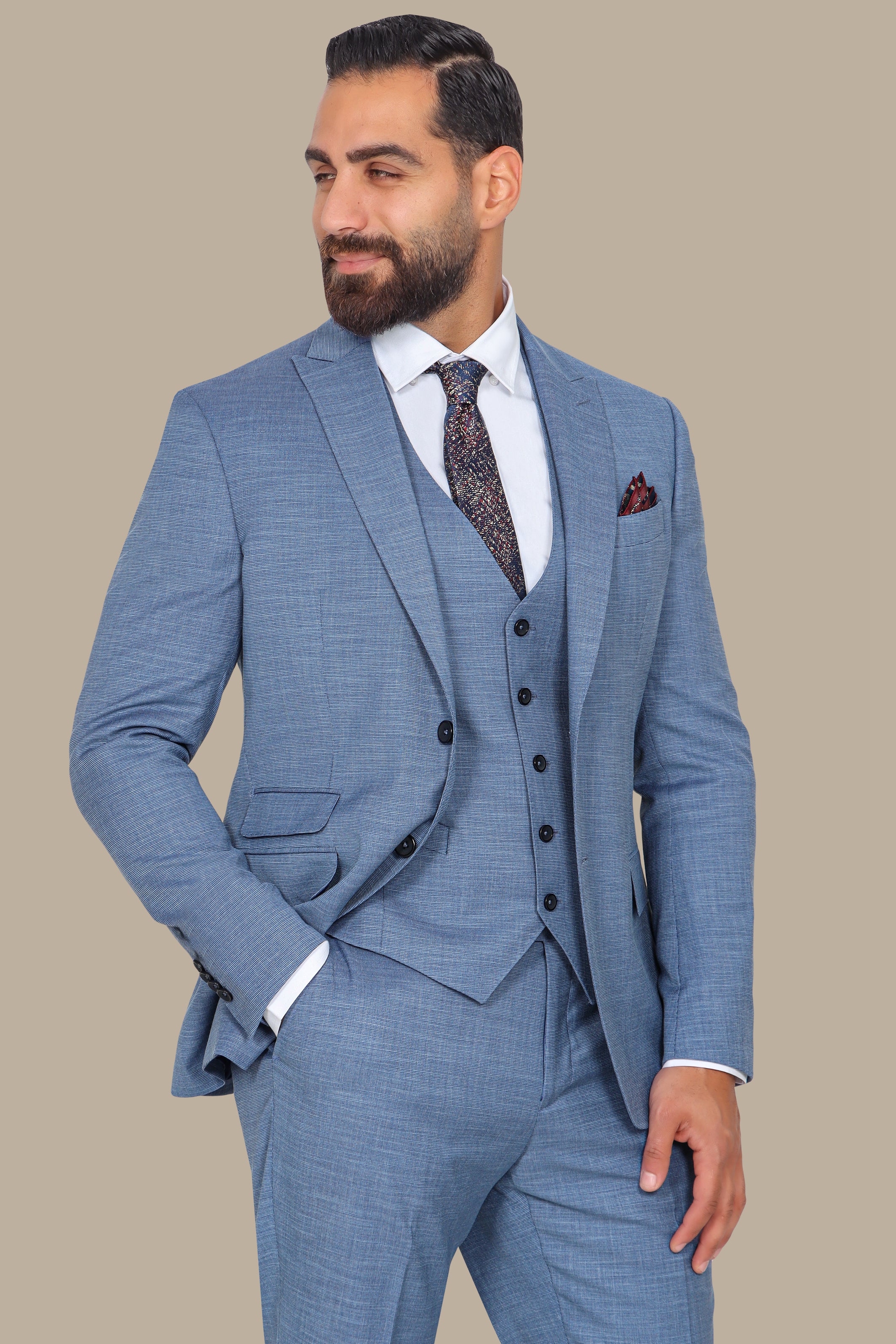 Suit Fil A Fil Peak 3-Piece Petrol