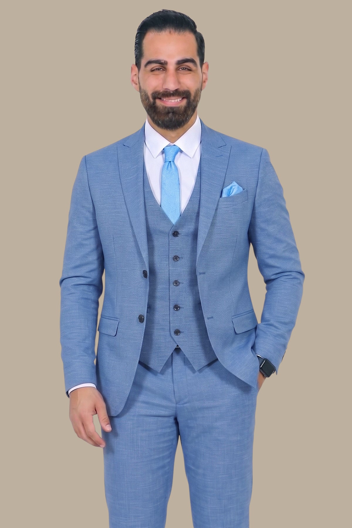 3-Piece Suit with Fil-à-Fil Peak Lapel