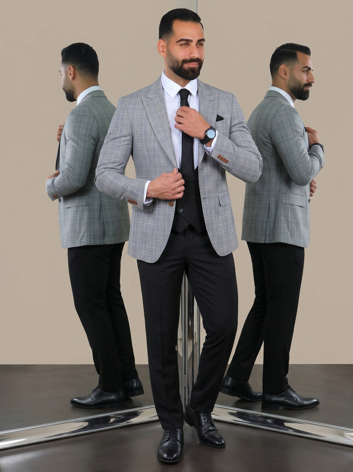 Grey 3-Piece Suit with Black Pow Pants