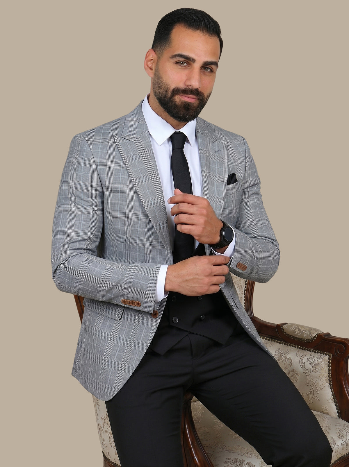 Grey 3-Piece Suit with Black Pow Pants