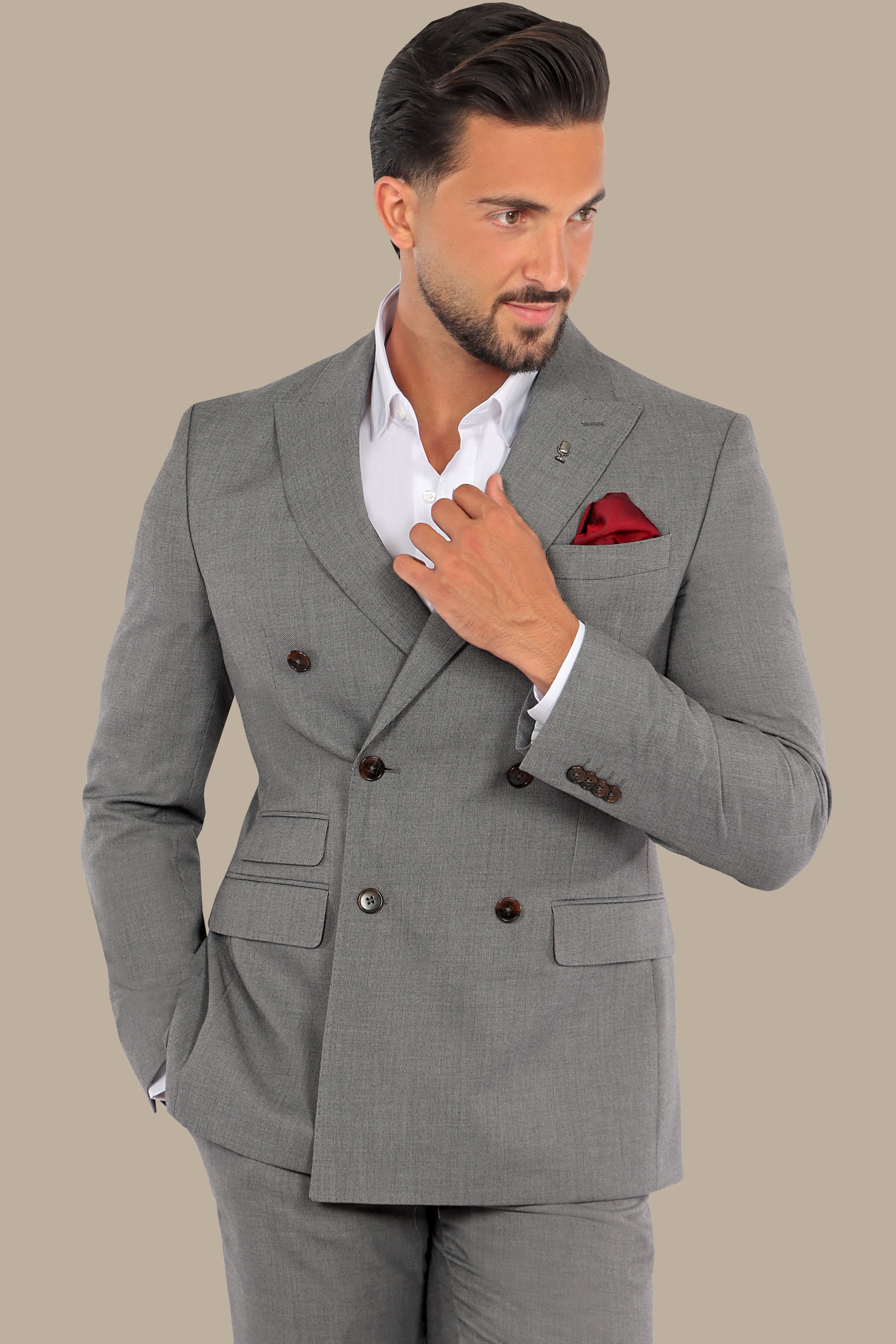 Grey Oxford: Double-Breasted Elegance