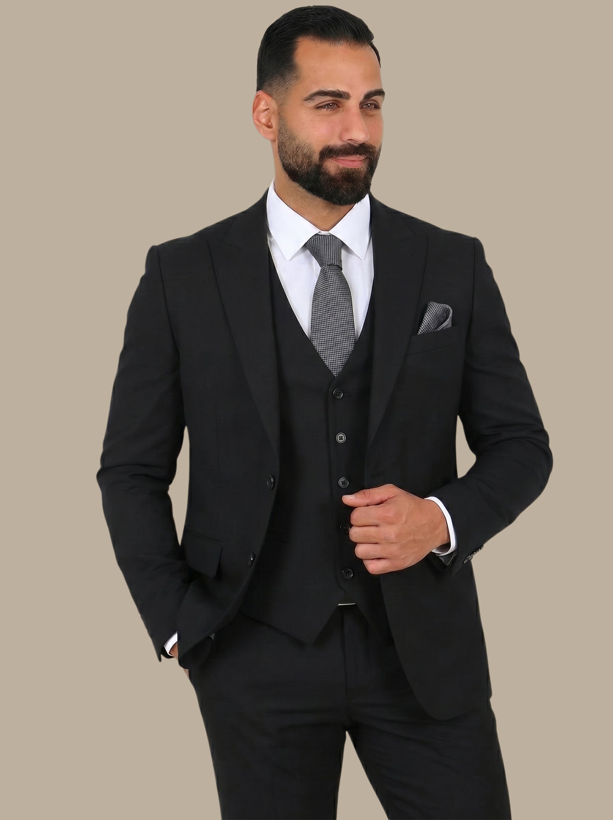 Suit Wool Stripe Regular 3 Pcs | Black