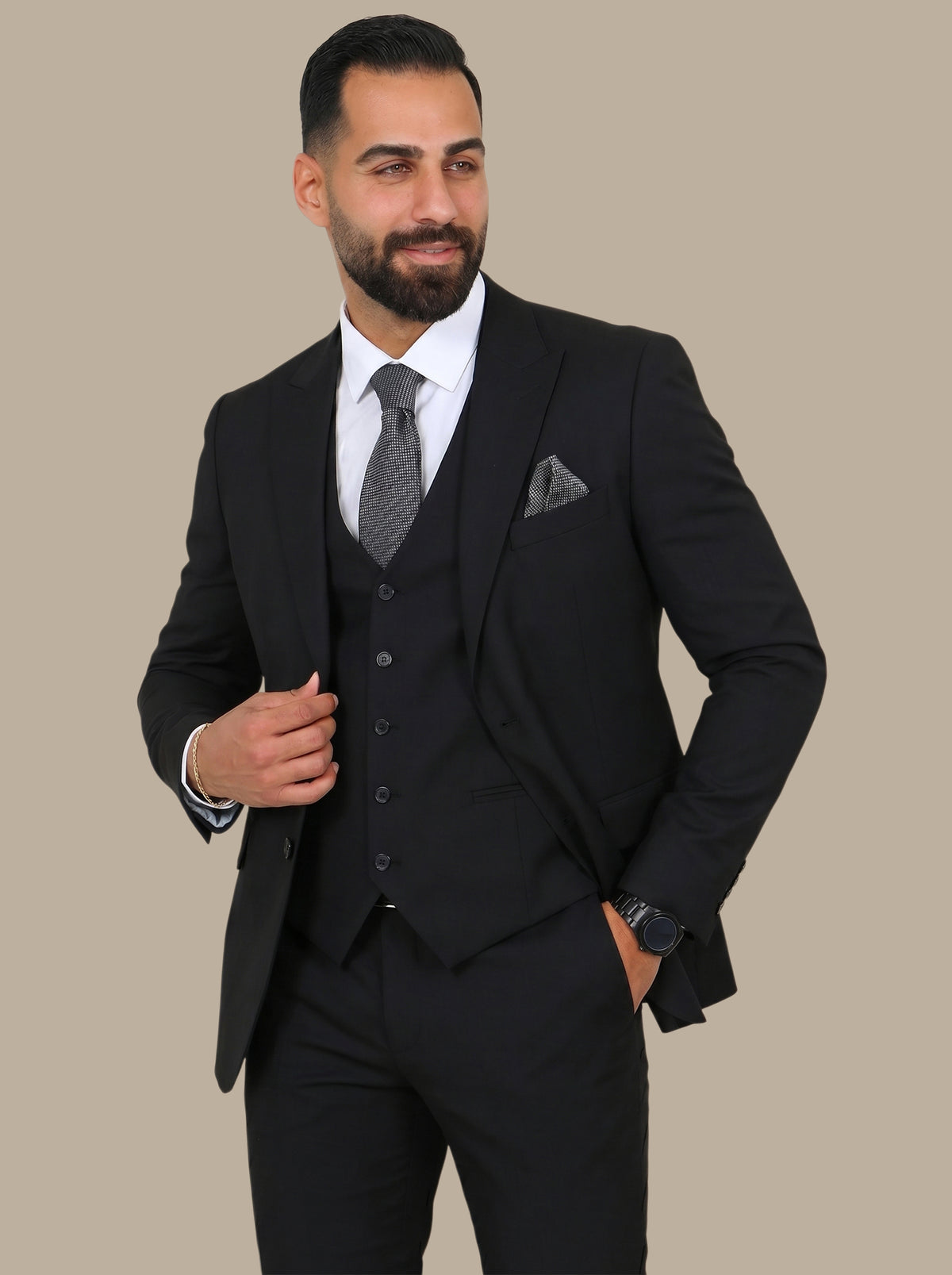 Suit Wool Stripe Regular 3 Pcs | Black
