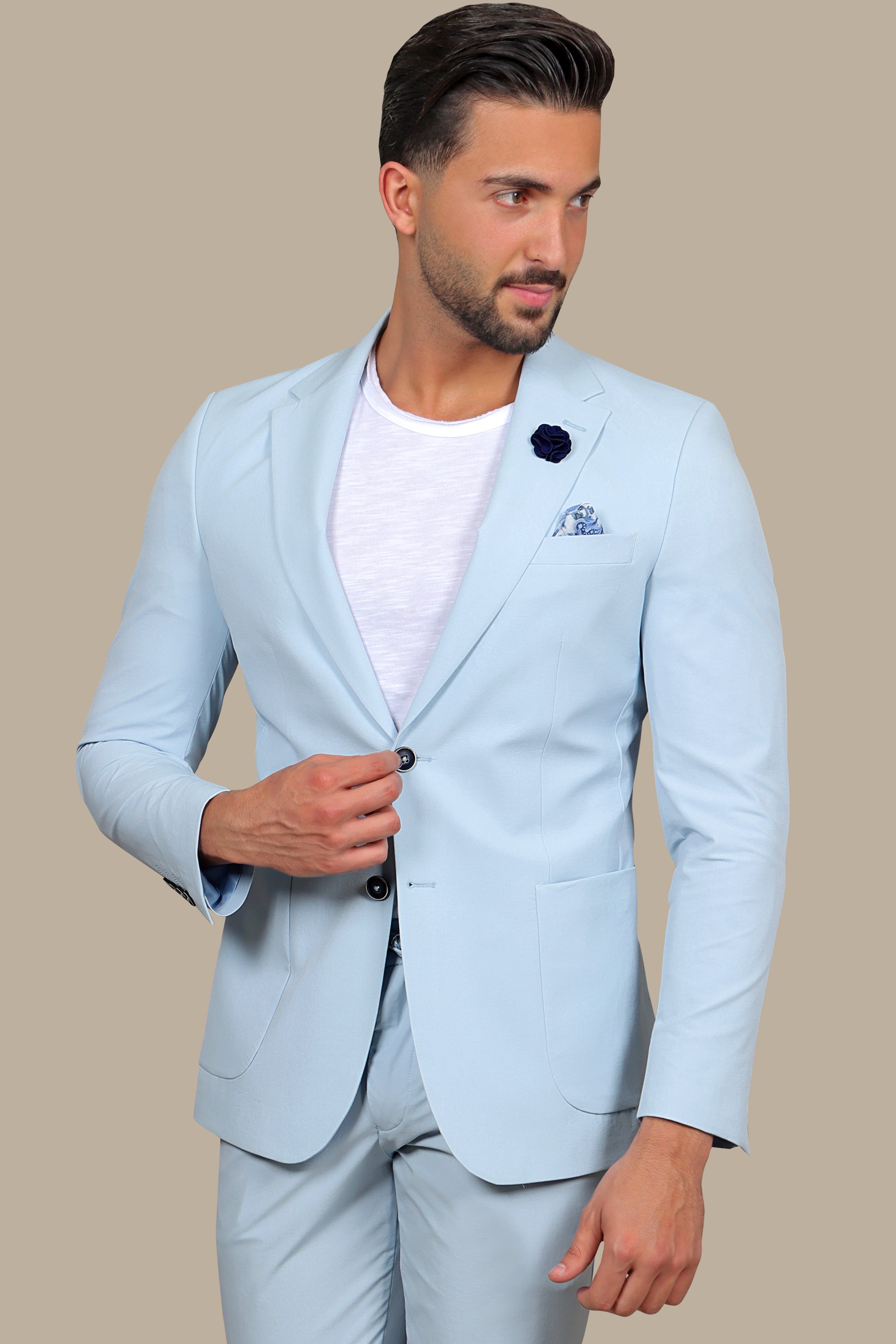 Light Blue Plain Patch Pocket Travel Suit