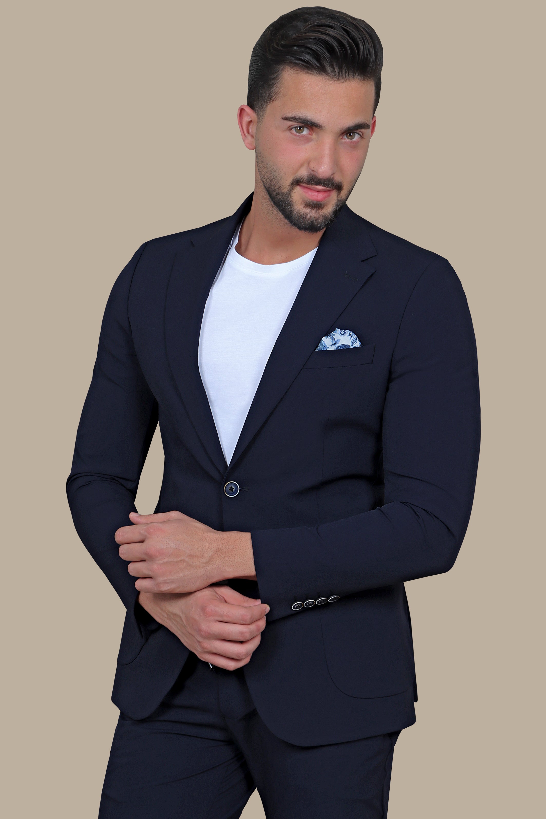 Navy Plain Patch Pocket Travel Suit