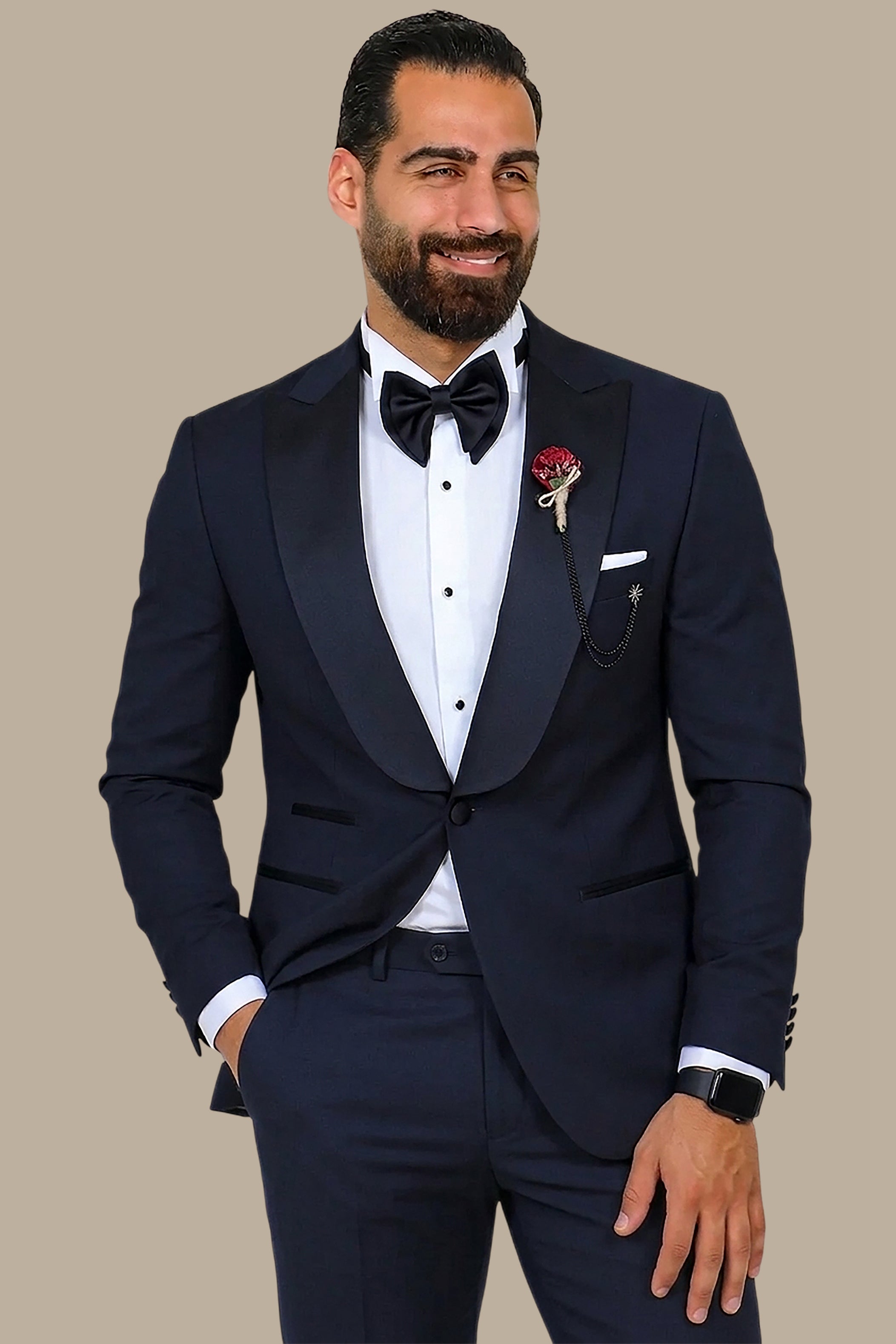Elegant Navy Wide Peak 3-Piece Tuxedo Ensemble