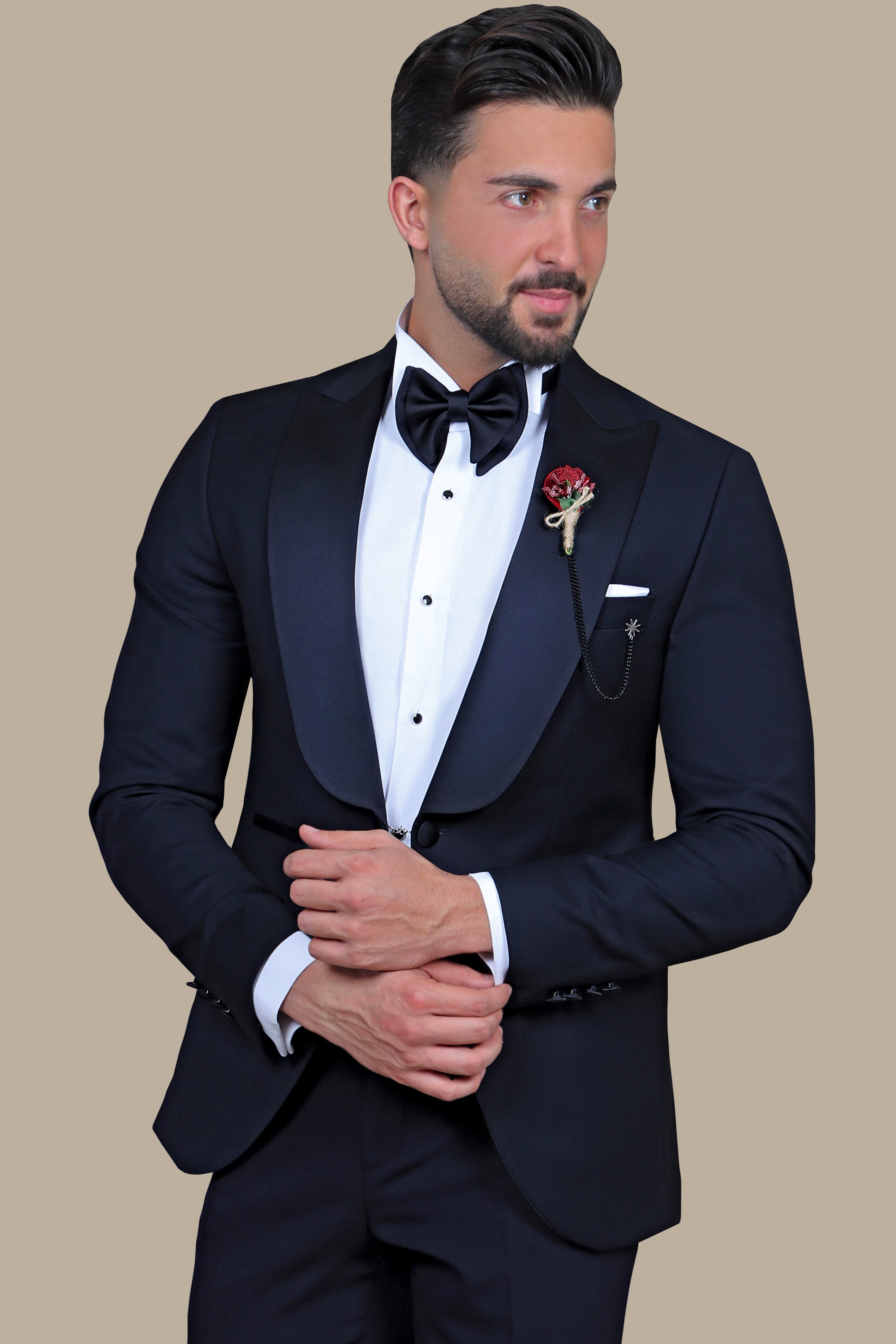 Elegant Navy Wide Peak 3-Piece Tuxedo Ensemble