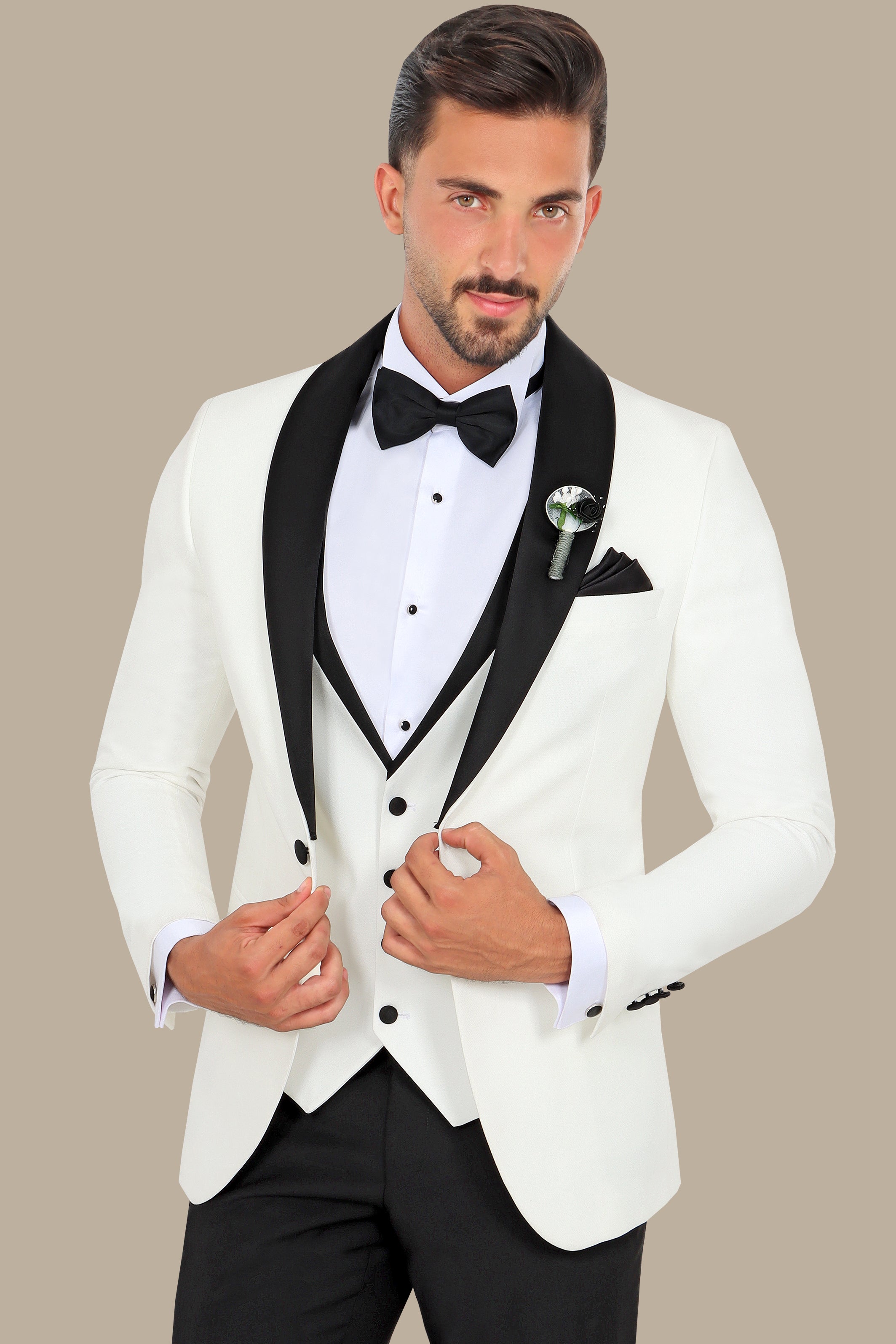 Elegant White Collar 3-Piece Tuxedo Suit