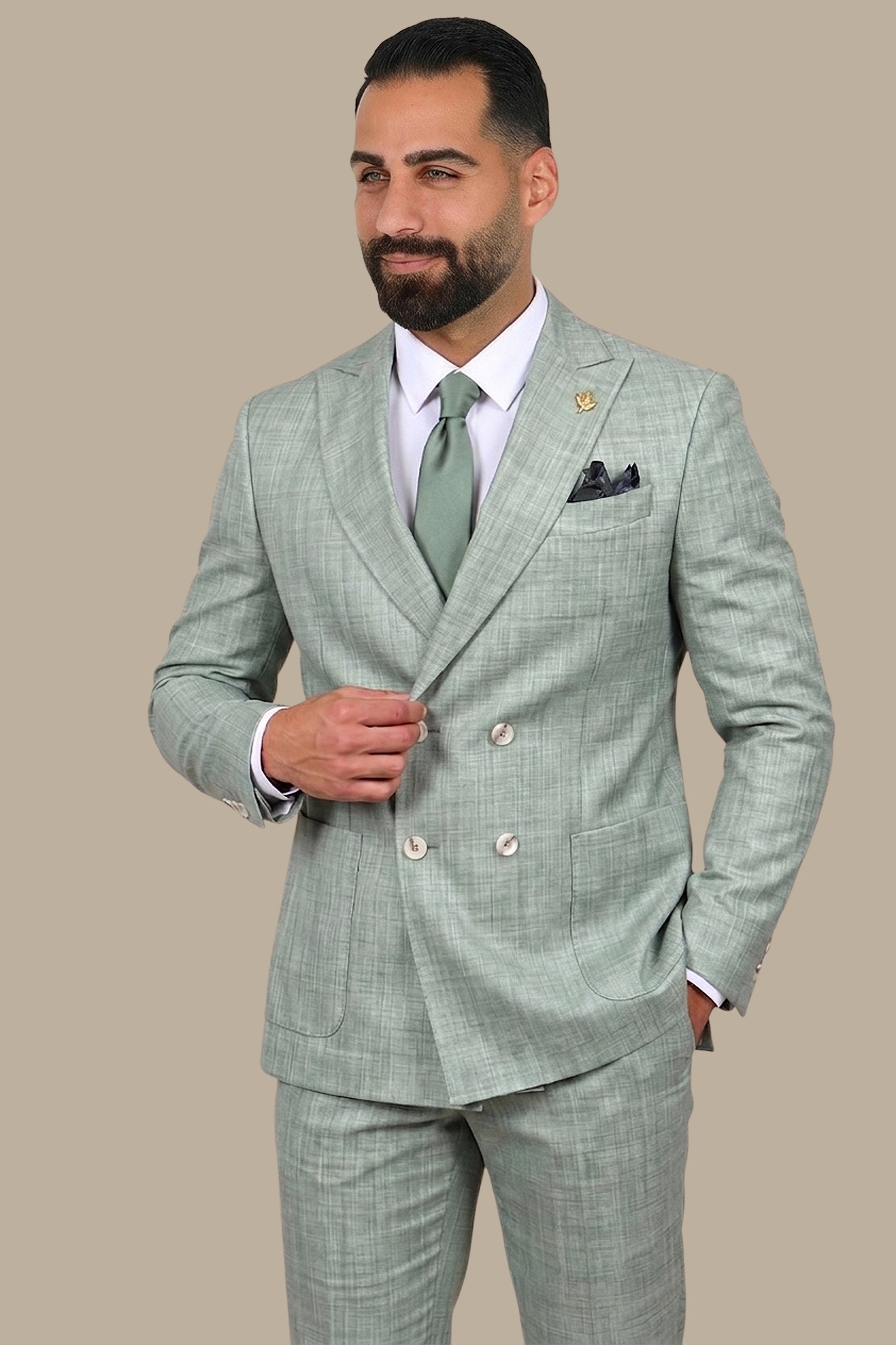 Double-Breasted Suit with Patch Pockets
