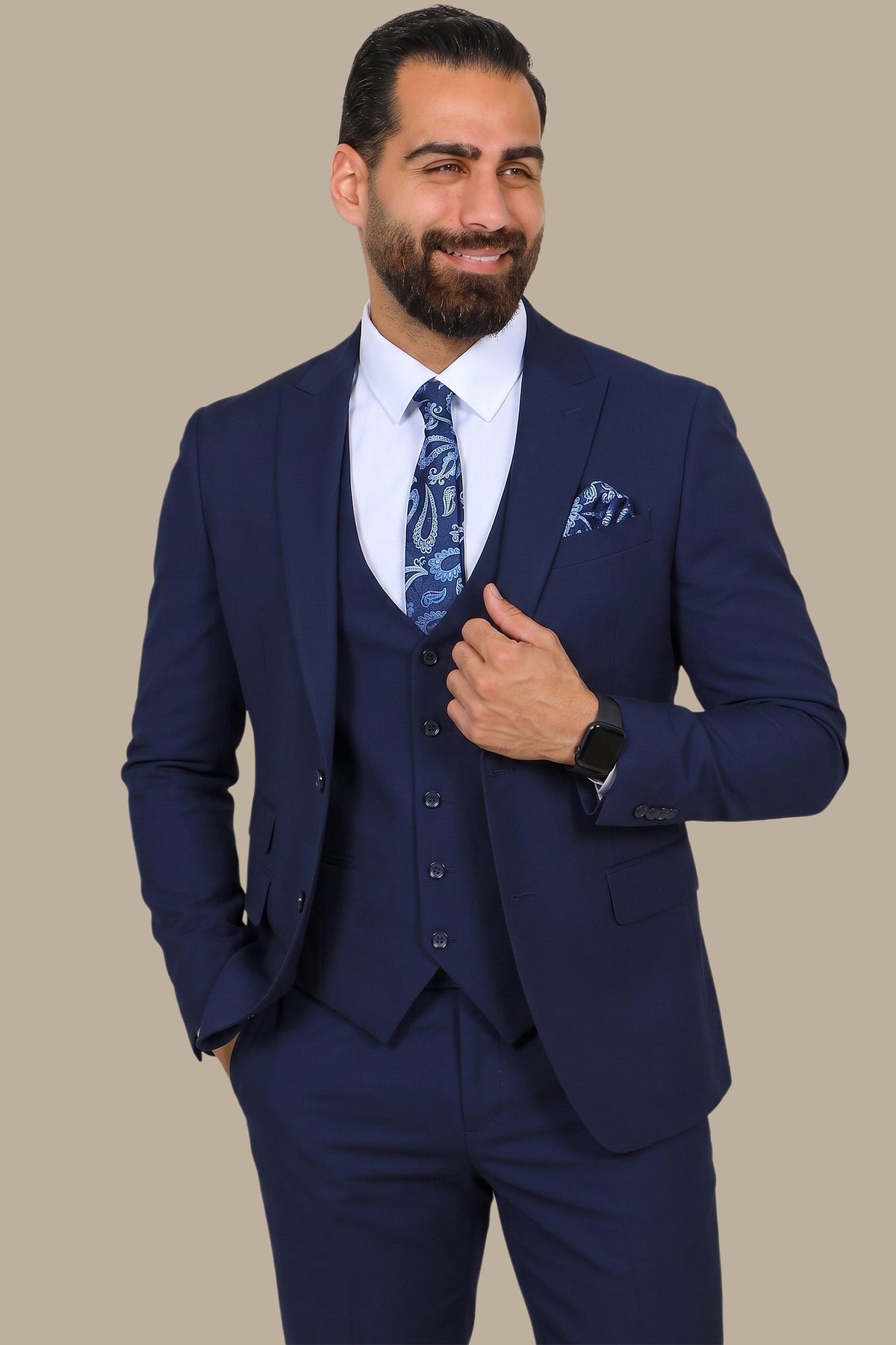 Navy Slim Fit Suit with Peak Lapel and Flap Pockets