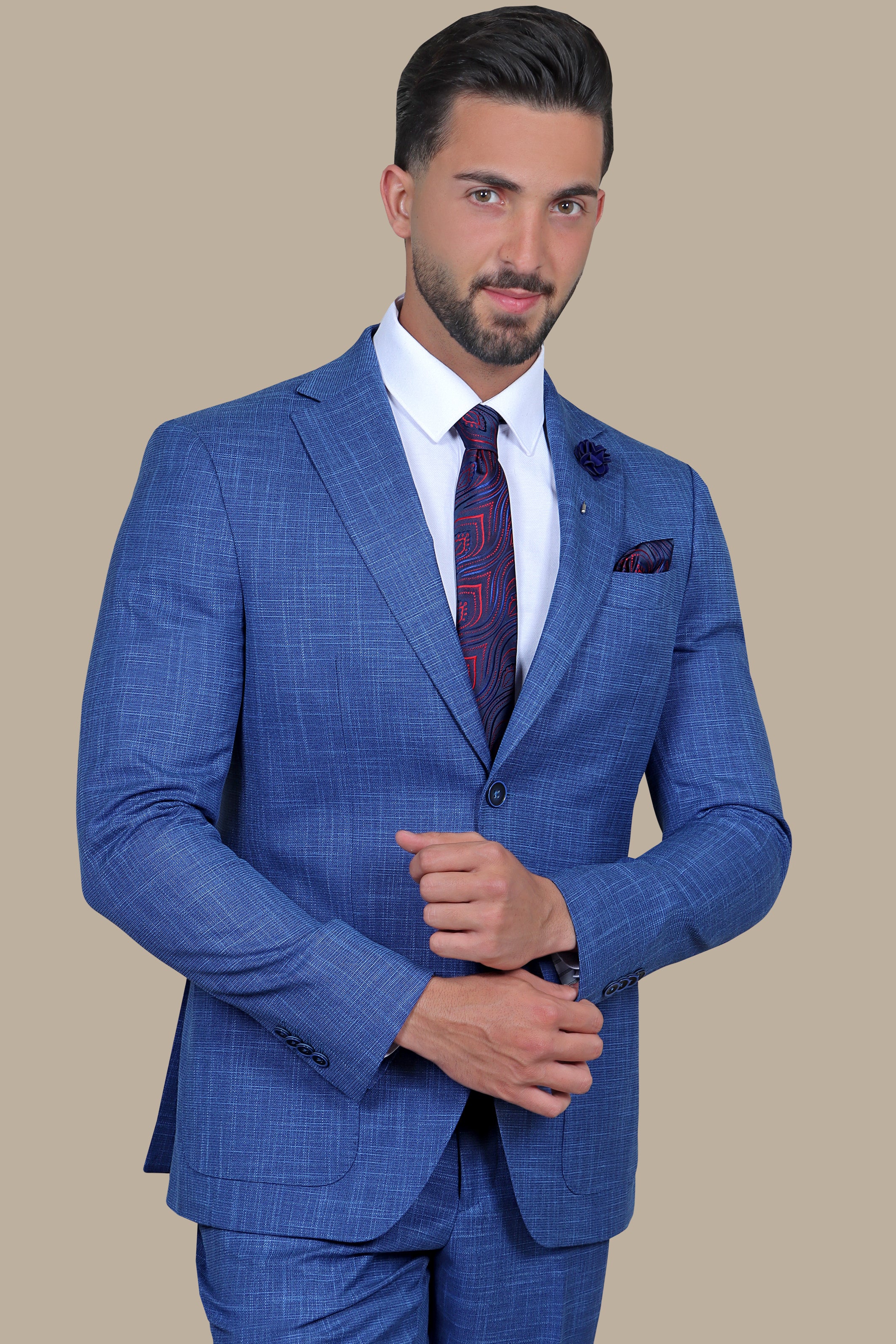 Blue Slim Fit Suit with Patch Pockets