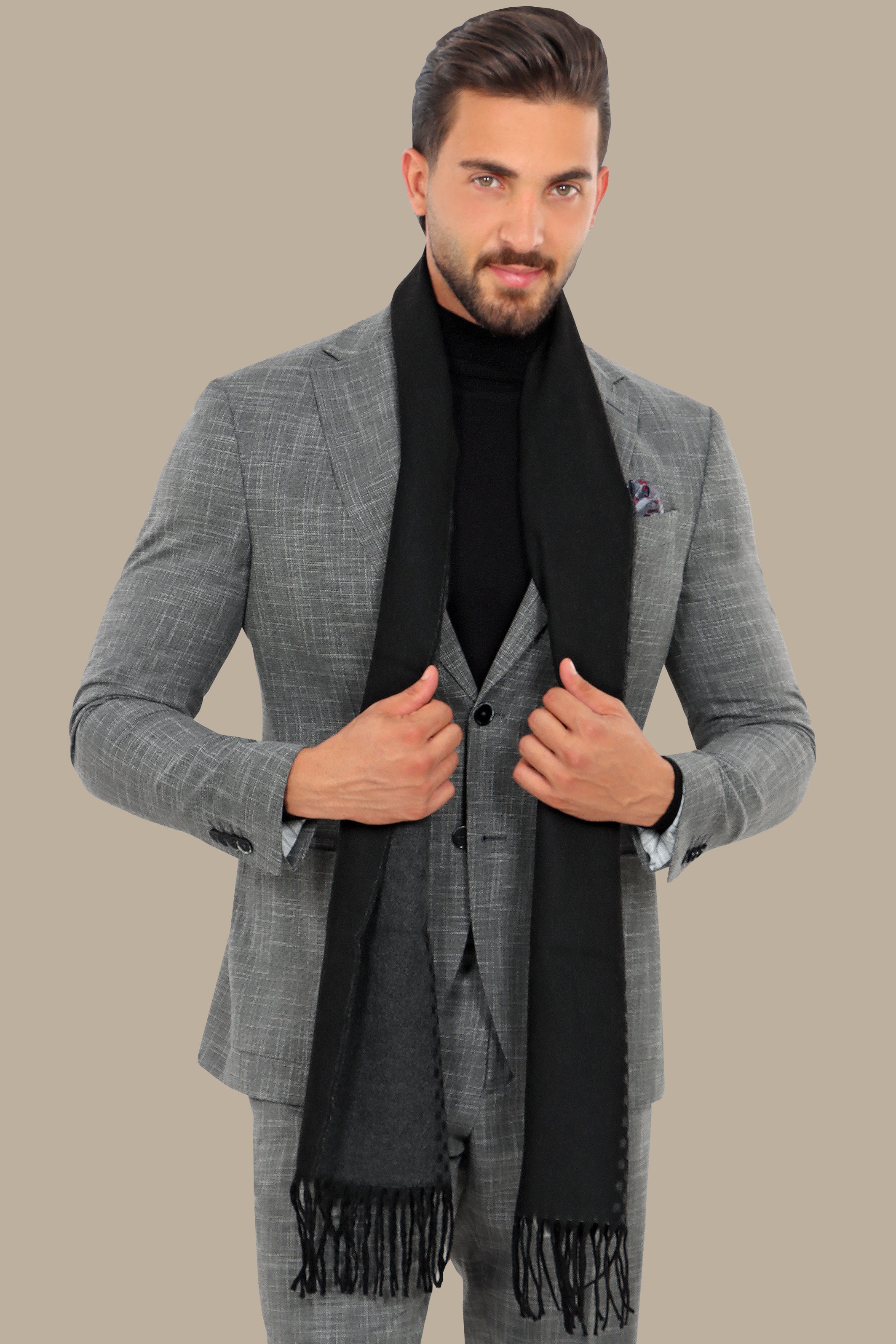 Grey Slim Fit Suit with Down Notch Patch Pockets