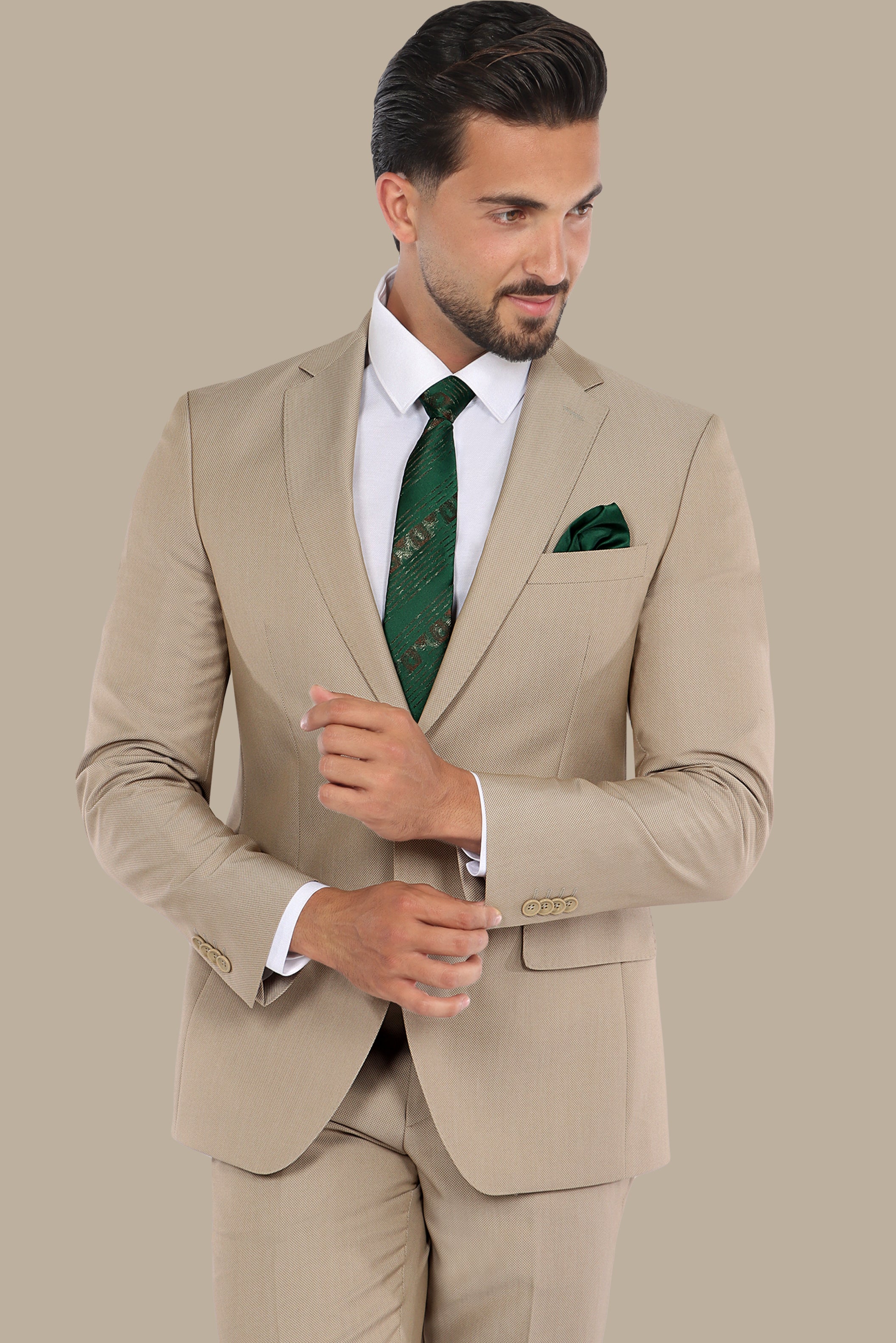 Dark Beige Slim Fit Suit with Notch Lapel