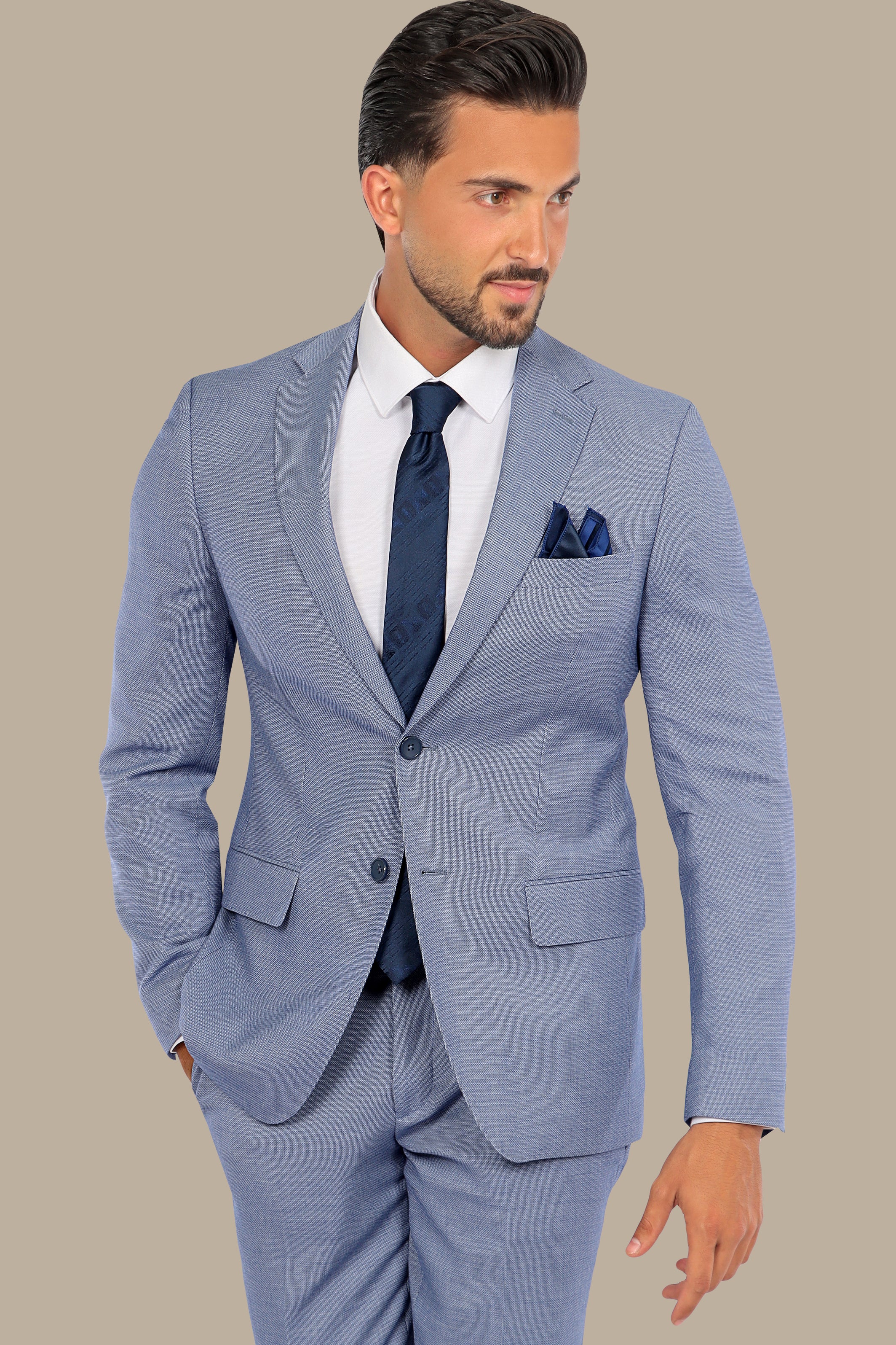 Blue Slim Fit Suit with Notch Lapel