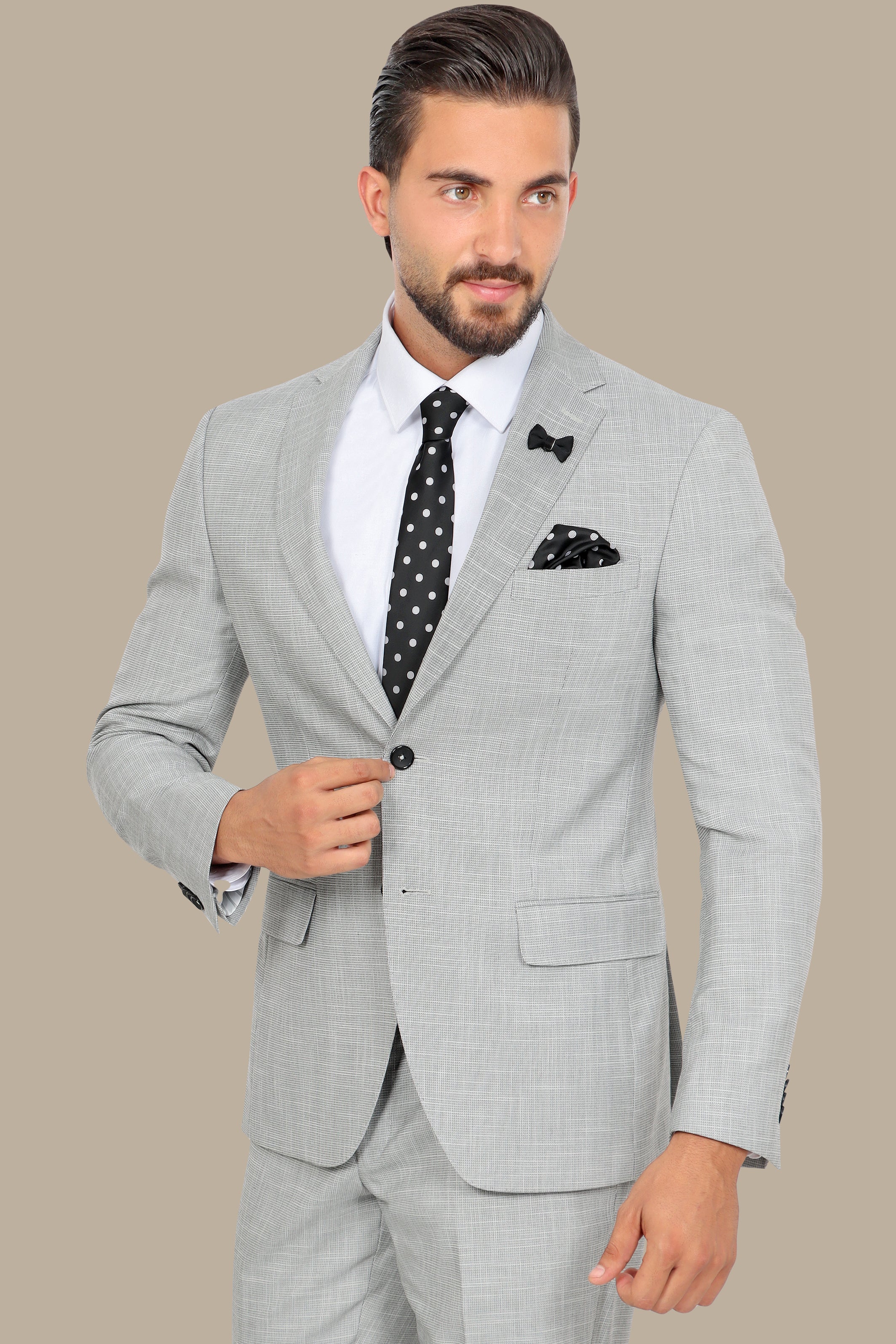 Light Gray Fila Fil Suit with Notch Lapel - 2 Piece