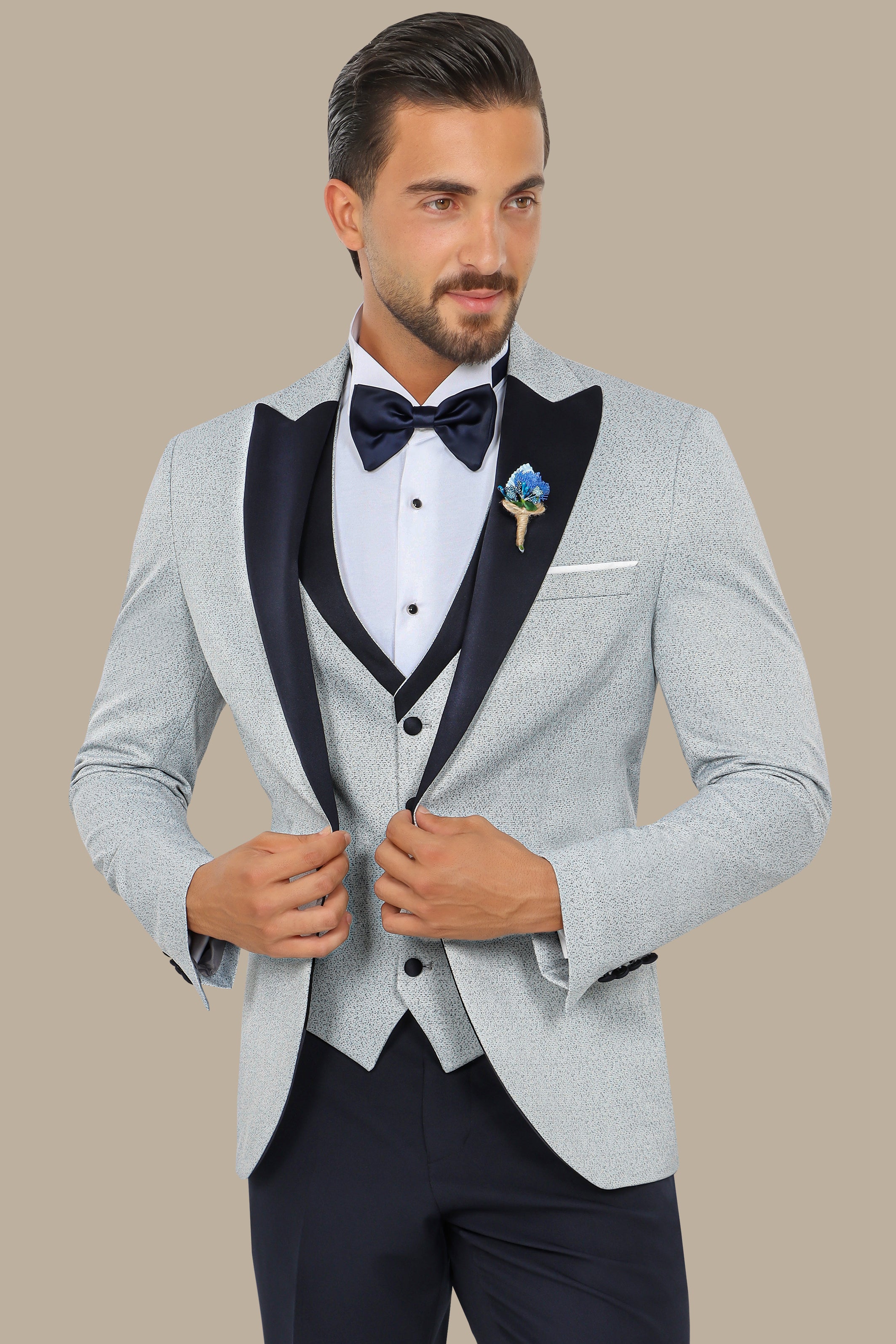 Light Grey Glitter Tuxedo 4-Piece Set