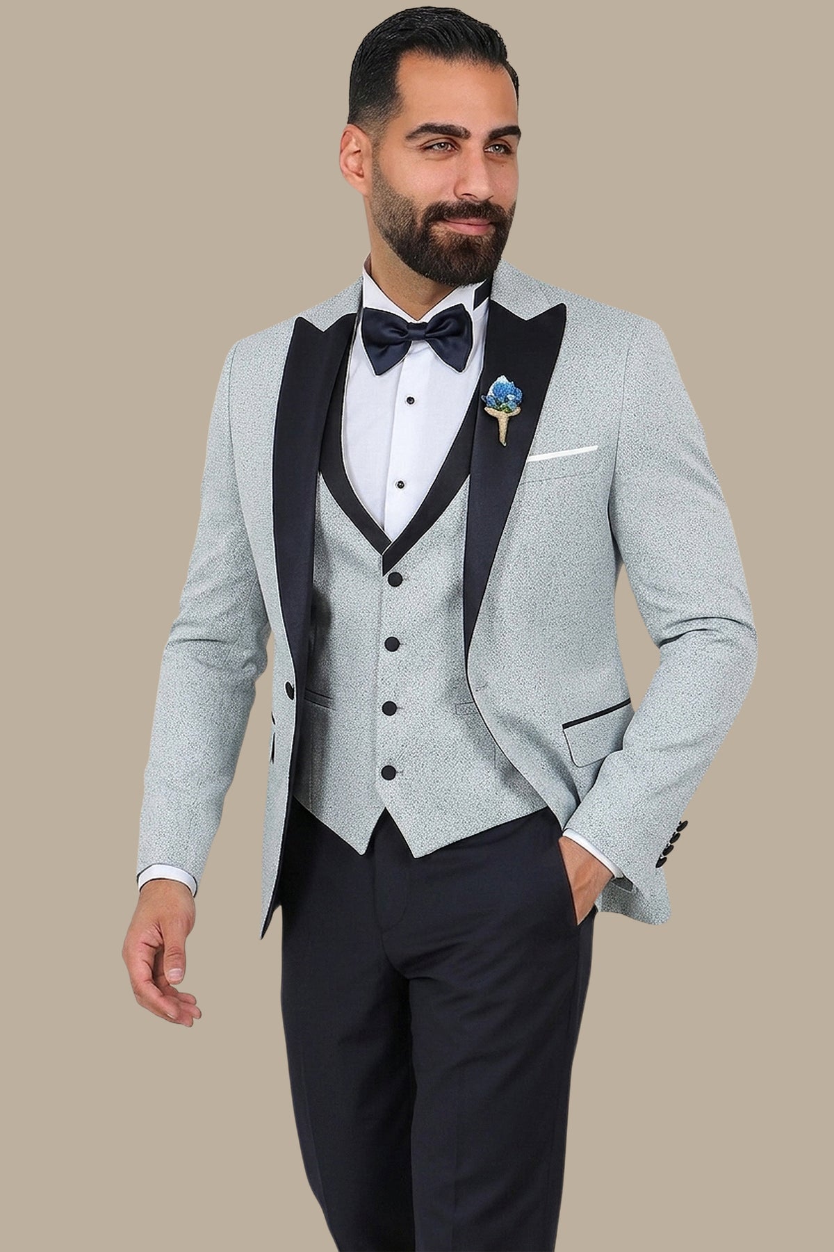 Light Grey Glitter Tuxedo 4-Piece Set