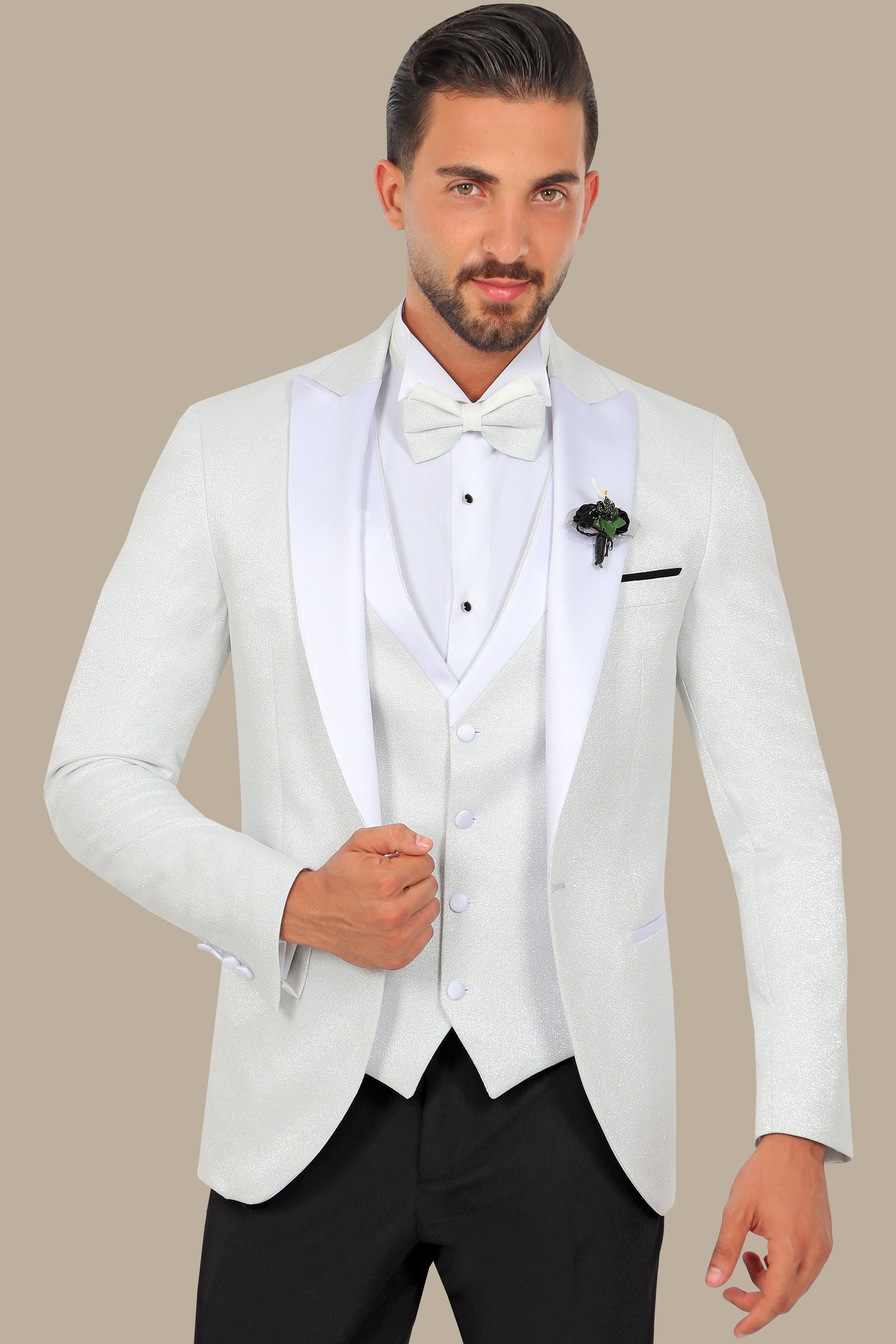 Silver Glitter 4-Piece Tuxedo Peak Lapel