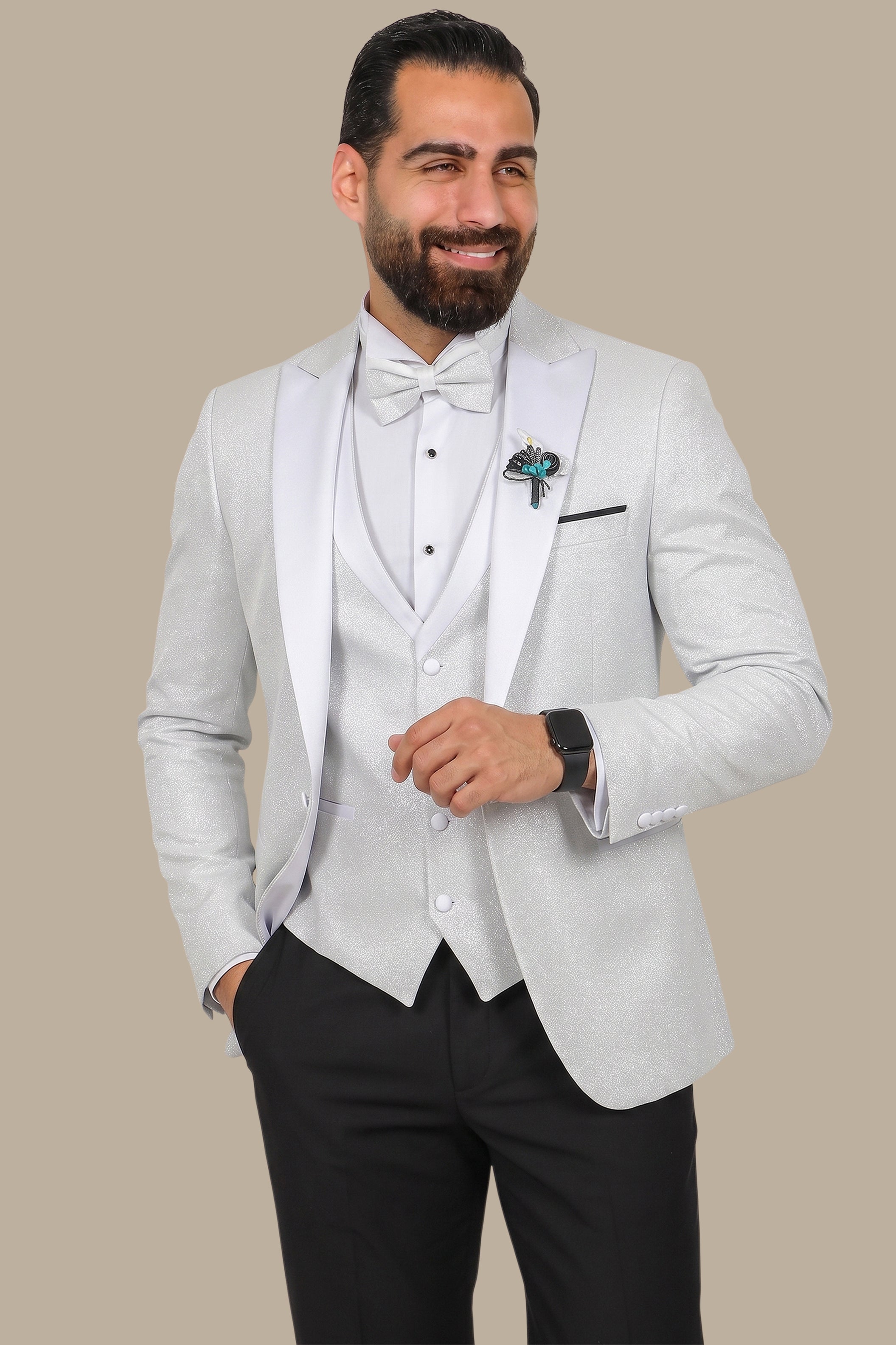Silver Glitter 4-Piece Tuxedo Peak Lapel
