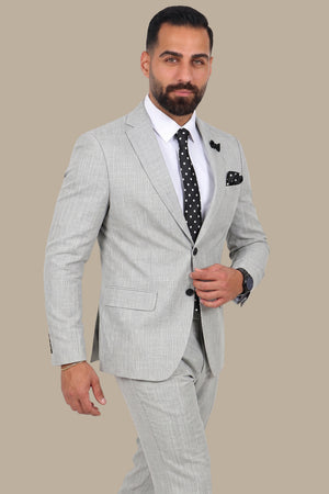 Light Gray Fila Fil Suit with Notch Lapel - 2 Piece