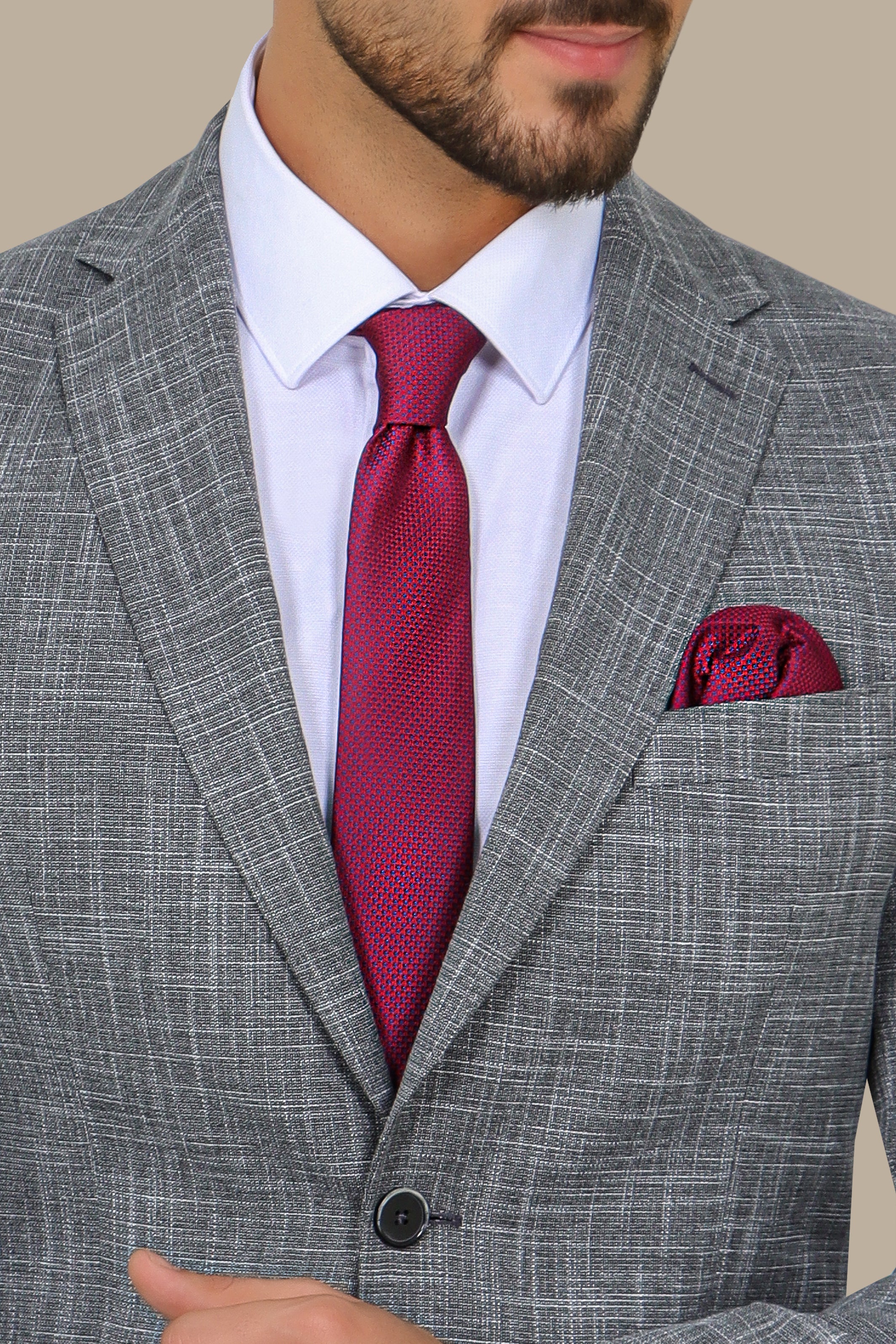 Grey Suit Fil a Fil with Notch Lapel