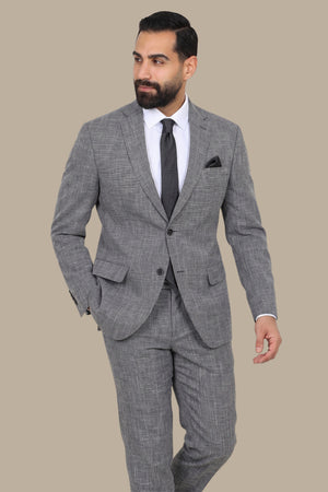 Grey Suit Fil a Fil with Notch Lapel