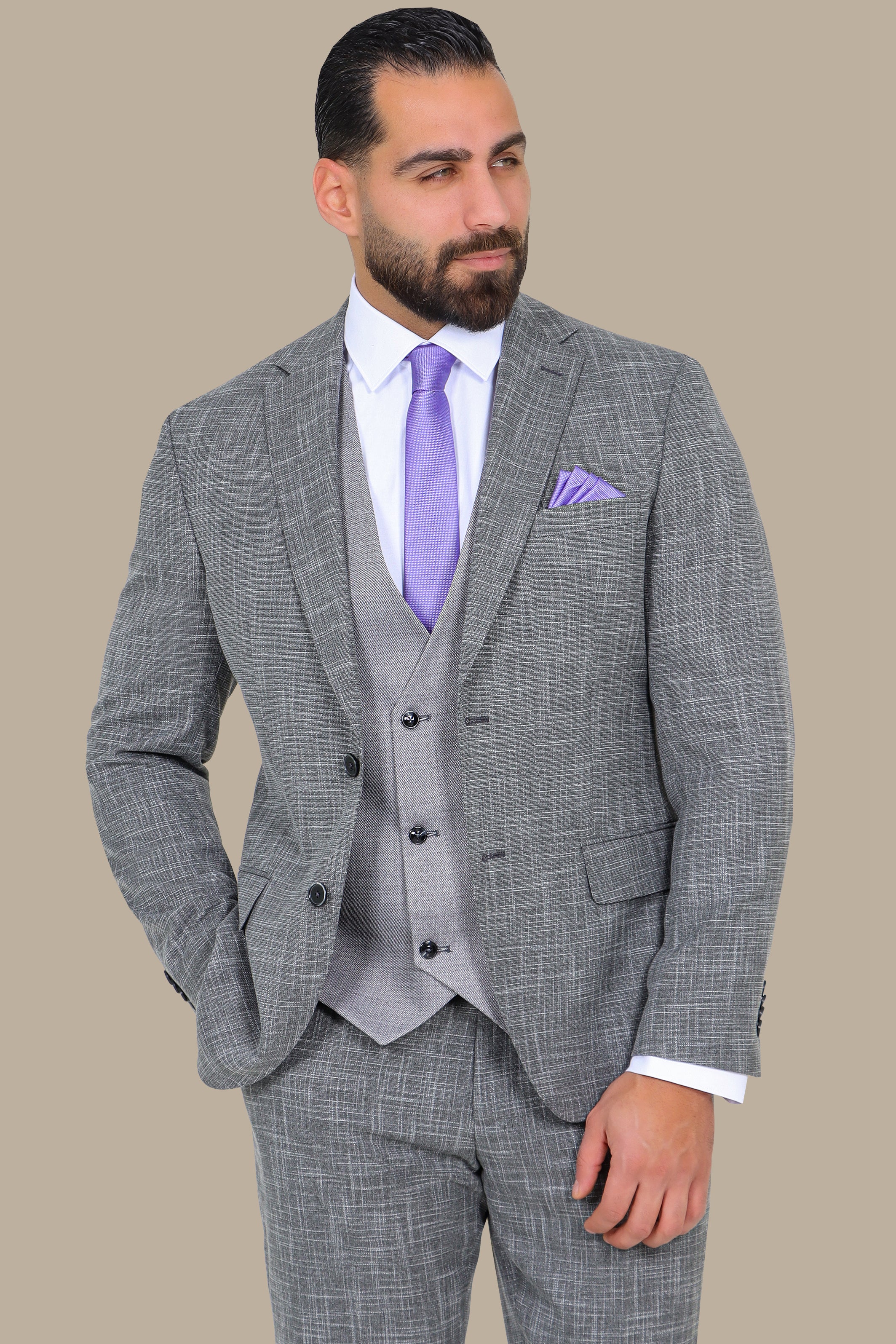 Grey Suit Fil a Fil with Notch Lapel