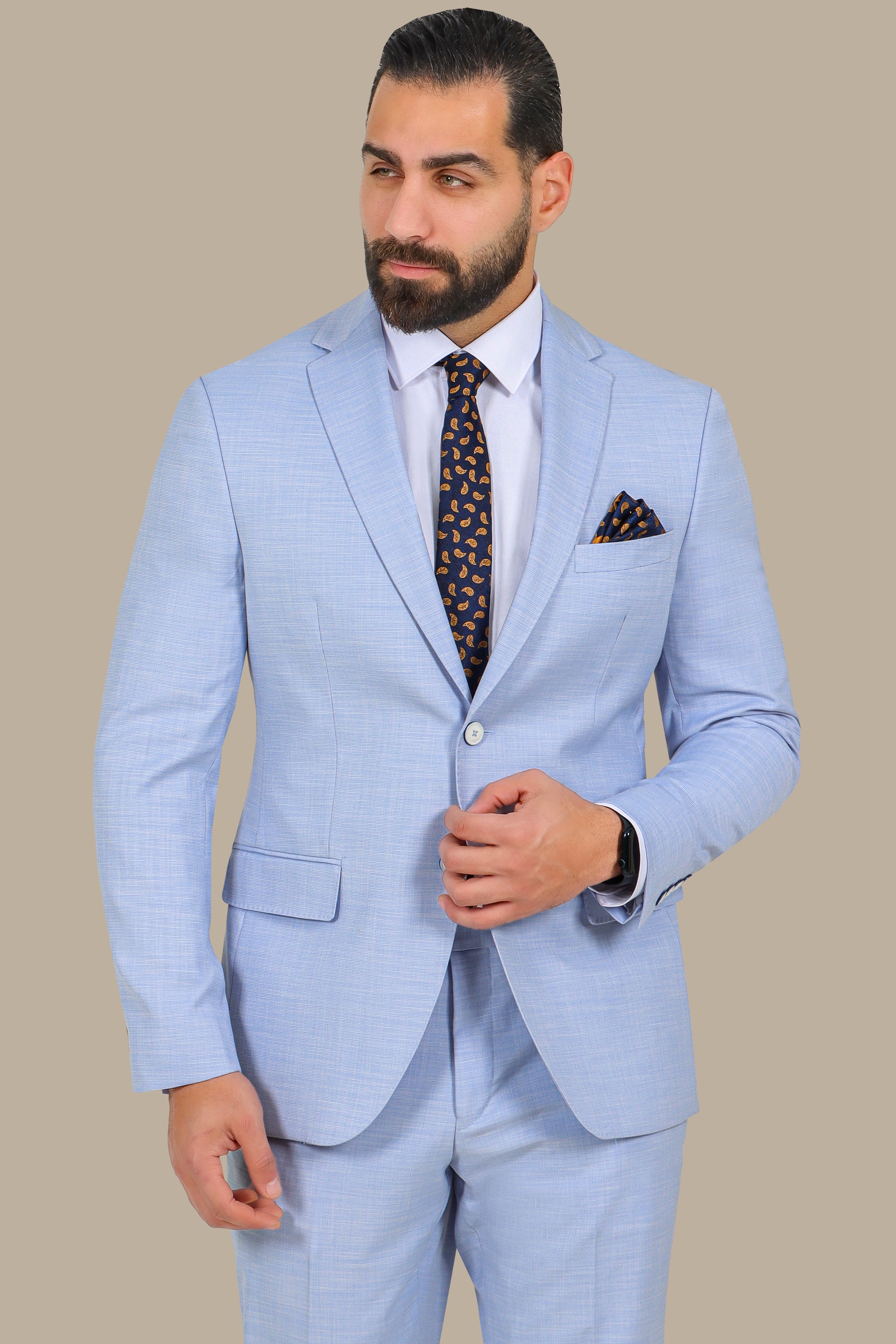 Light Blue 2 pcs Fil a Fil Notch Suit