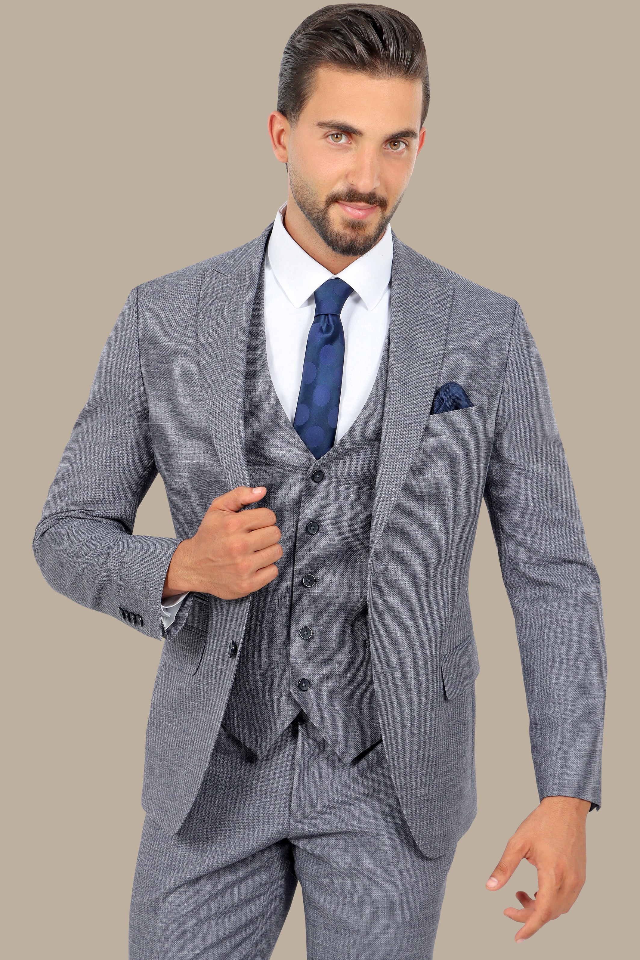 Navy Blue Structured Peak 3-Piece Suit