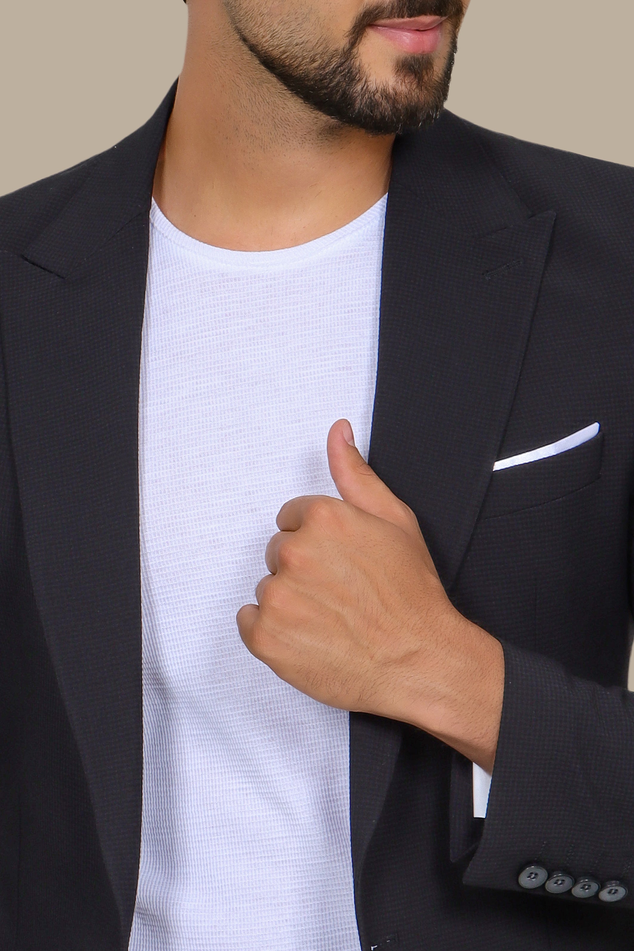 Black Travel Suit: Structured with Peak Lapel