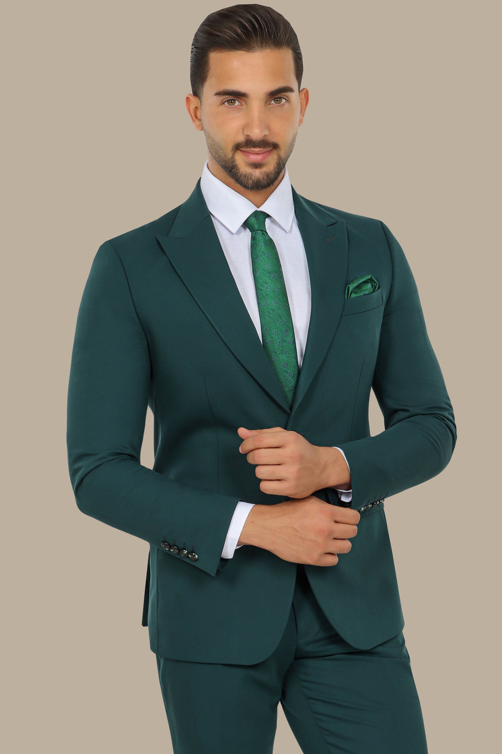 Classic Green 2-Piece Suit with Peak Lapel