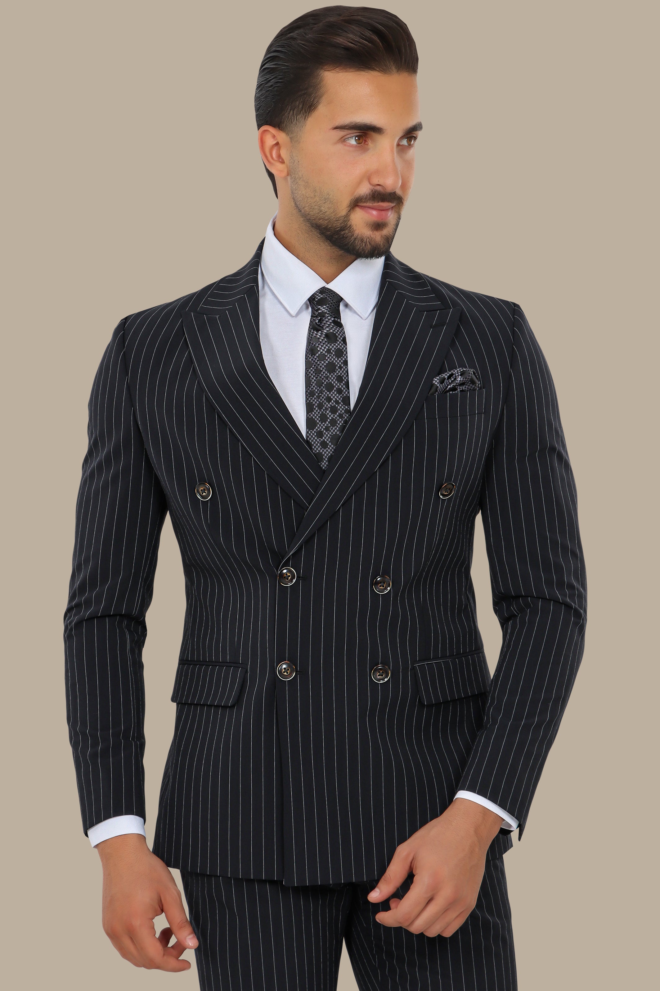 Navy Double-Breasted Pinstripe Suit