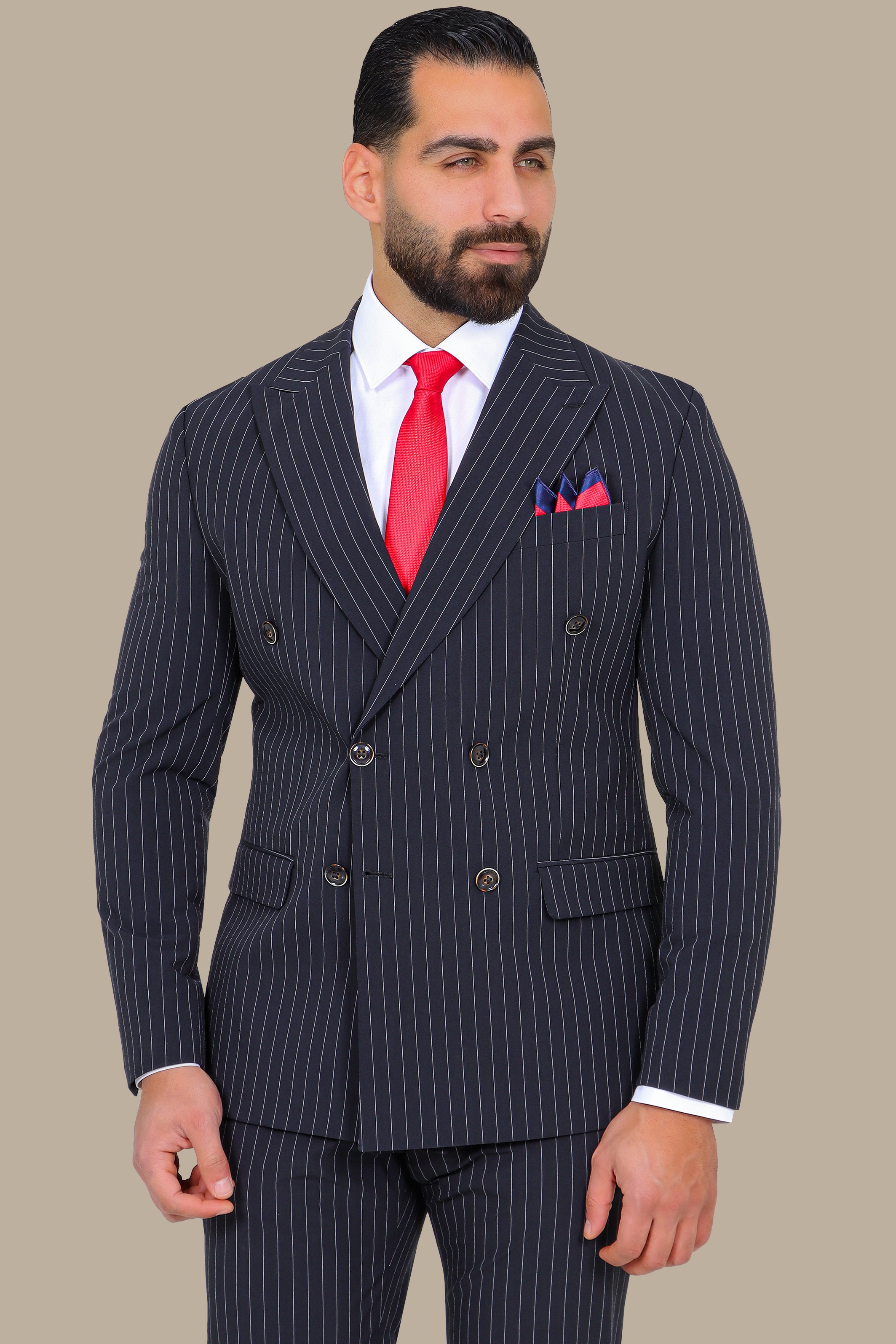 Navy Double-Breasted Pinstripe Suit