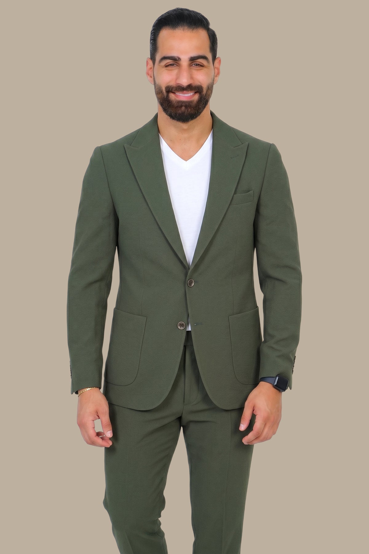 Travel 2-Piece Suit with Peak Lapel Patch Pocket