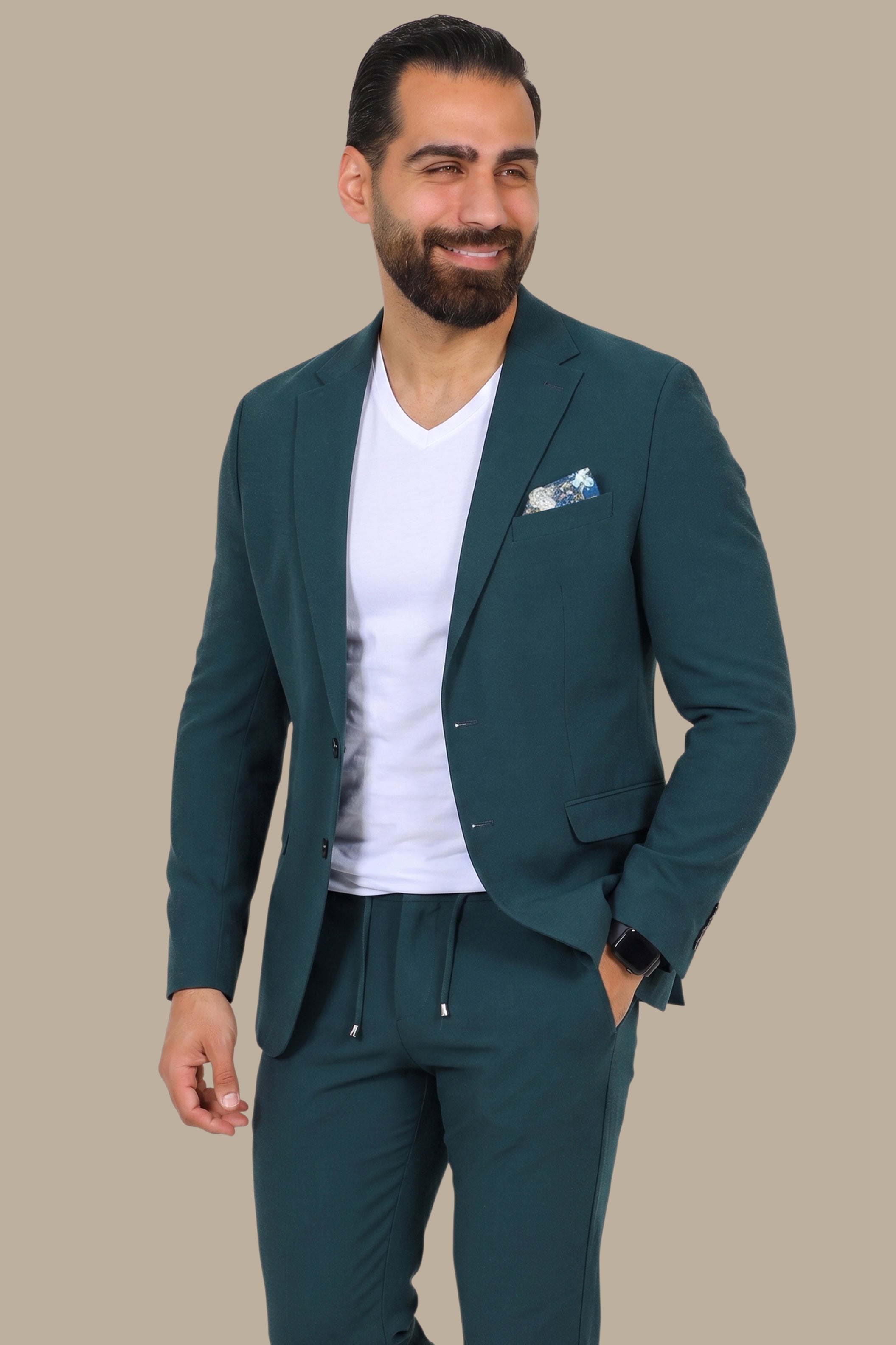 Green Travel Suit: 2-Piece with Notch Lapel