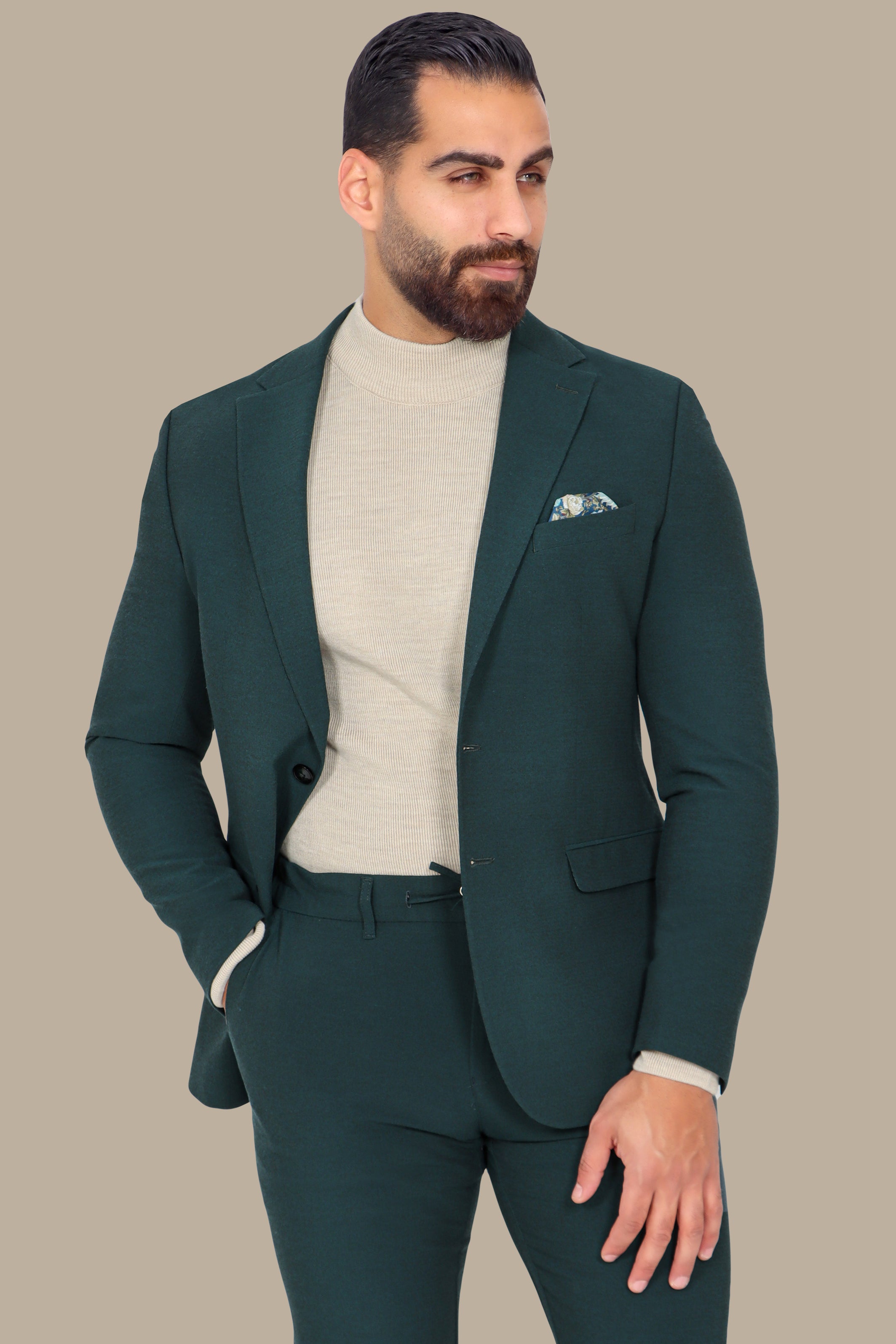 Green Travel Suit: 2-Piece with Notch Lapel