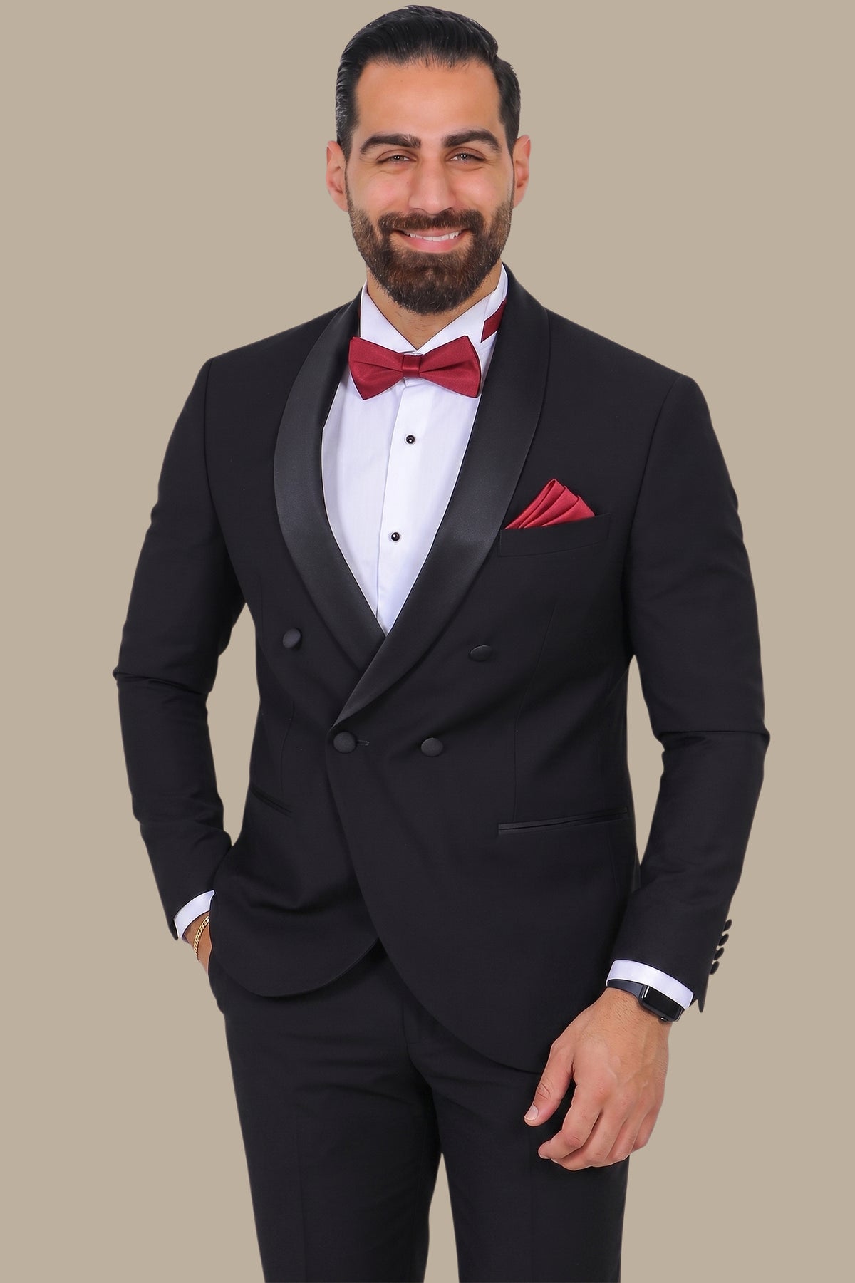 Black Double-Breasted Col Chale Tuxedo