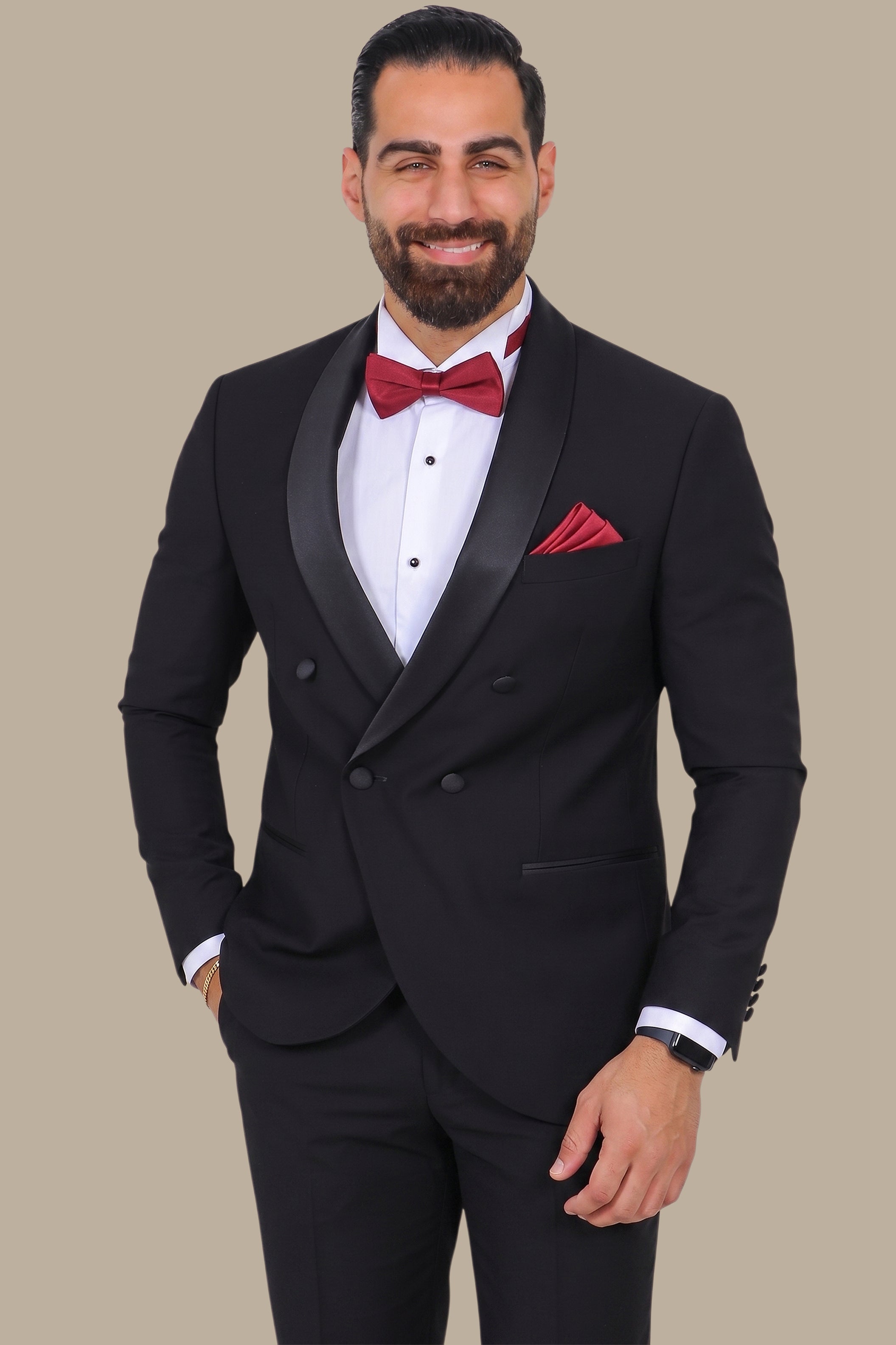 Black Double-Breasted Col Chale Tuxedo