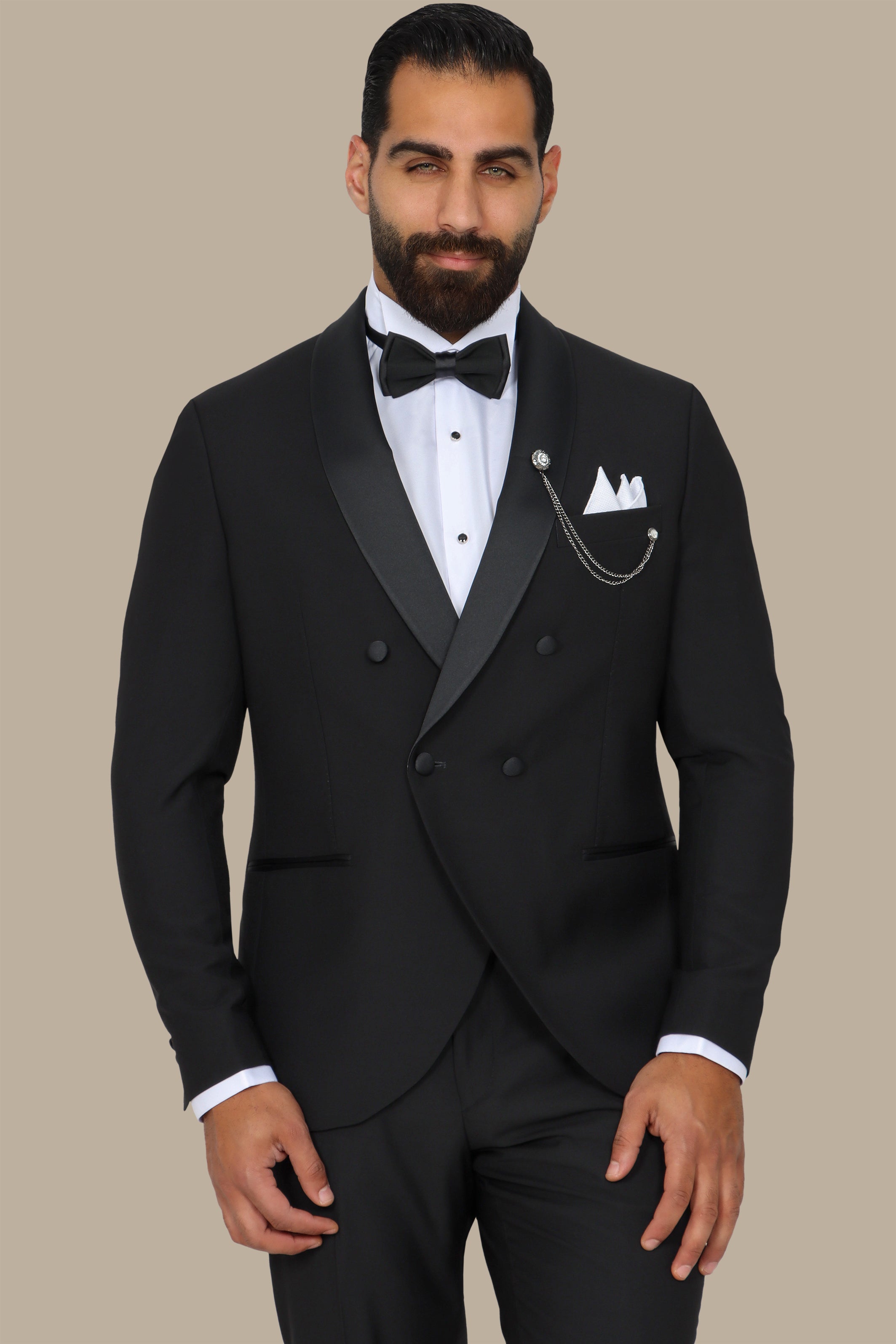 Black Double-Breasted Col Chale Tuxedo