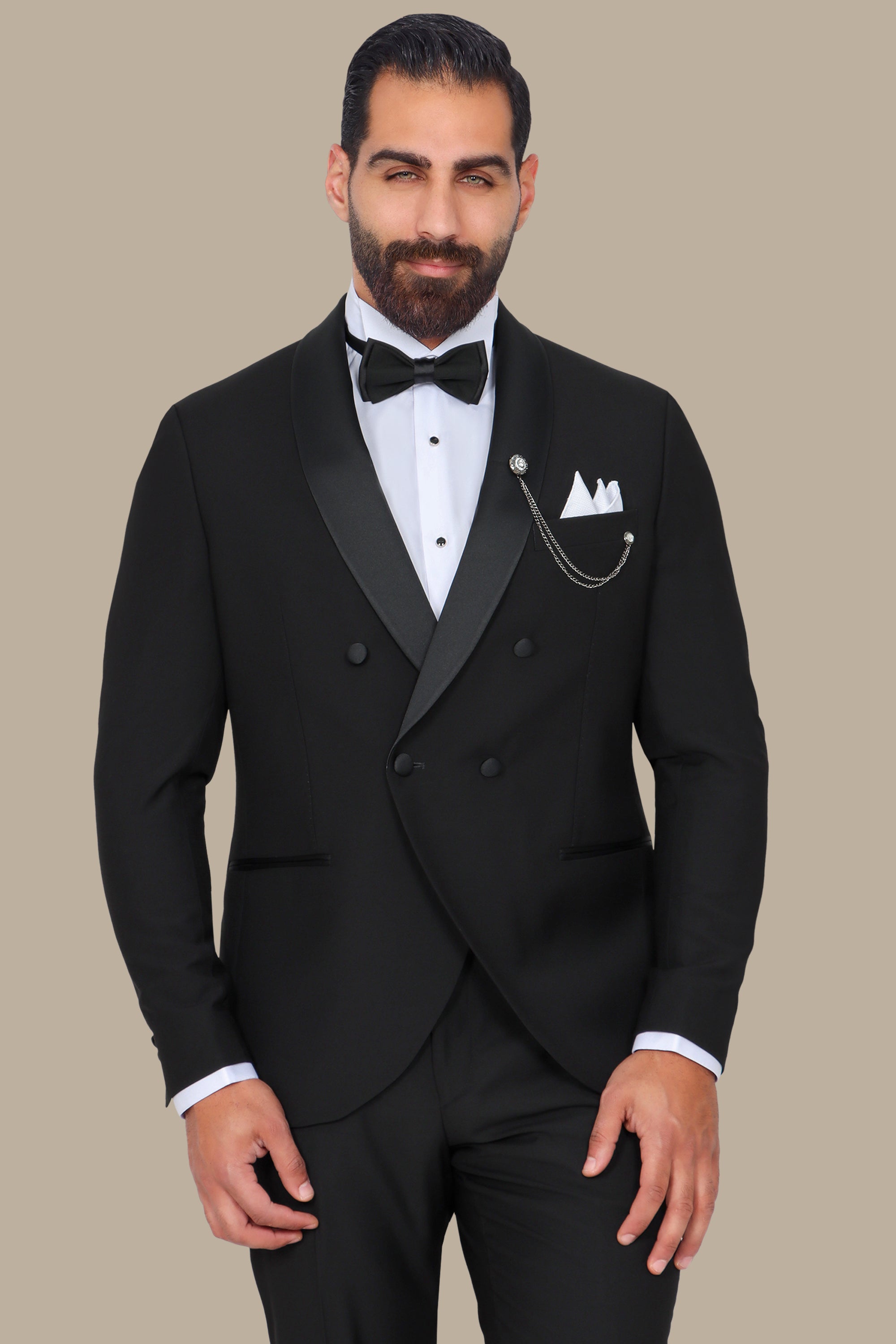 Black Double-Breasted Col Chale Tuxedo