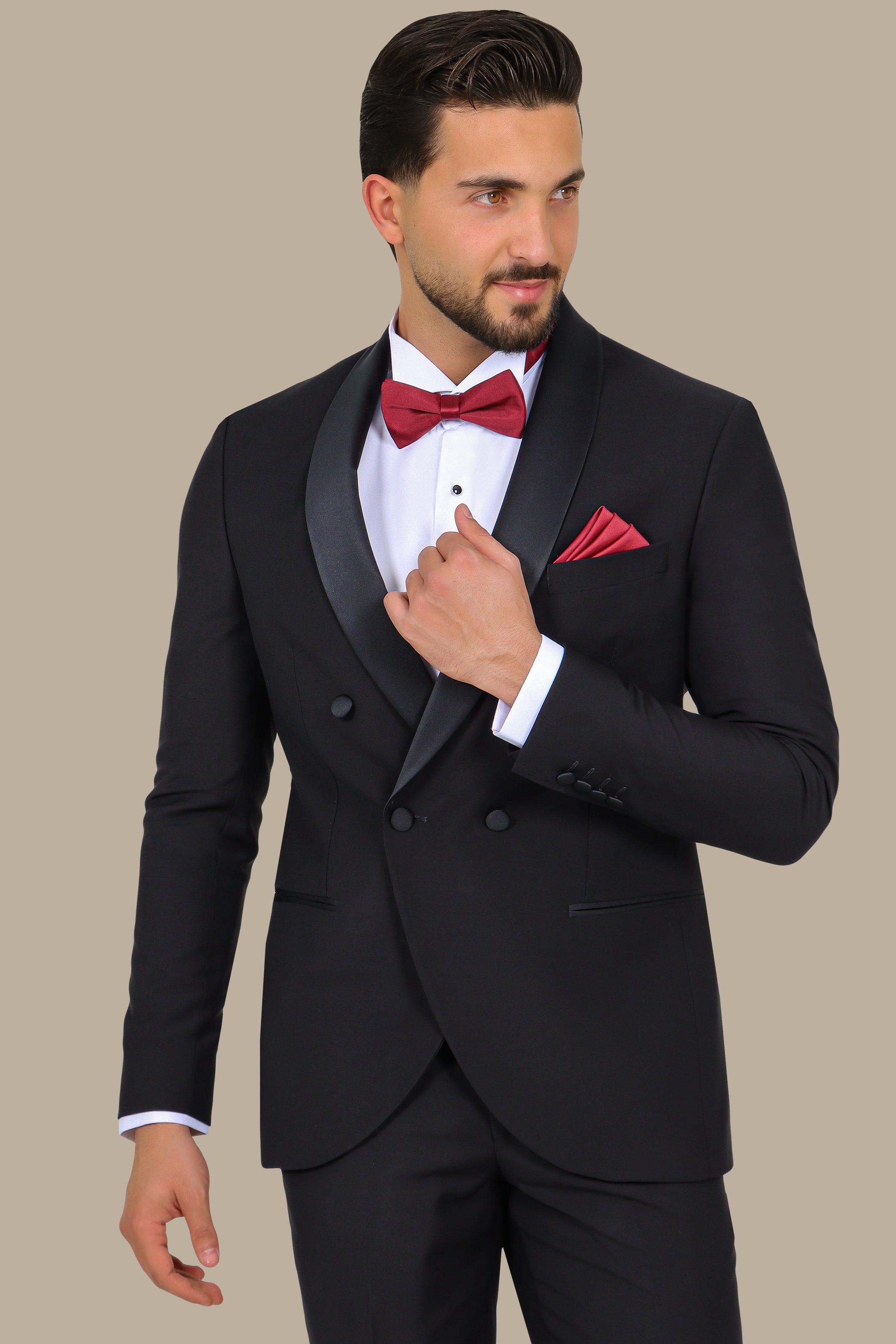 Black Double-Breasted Col Chale Tuxedo