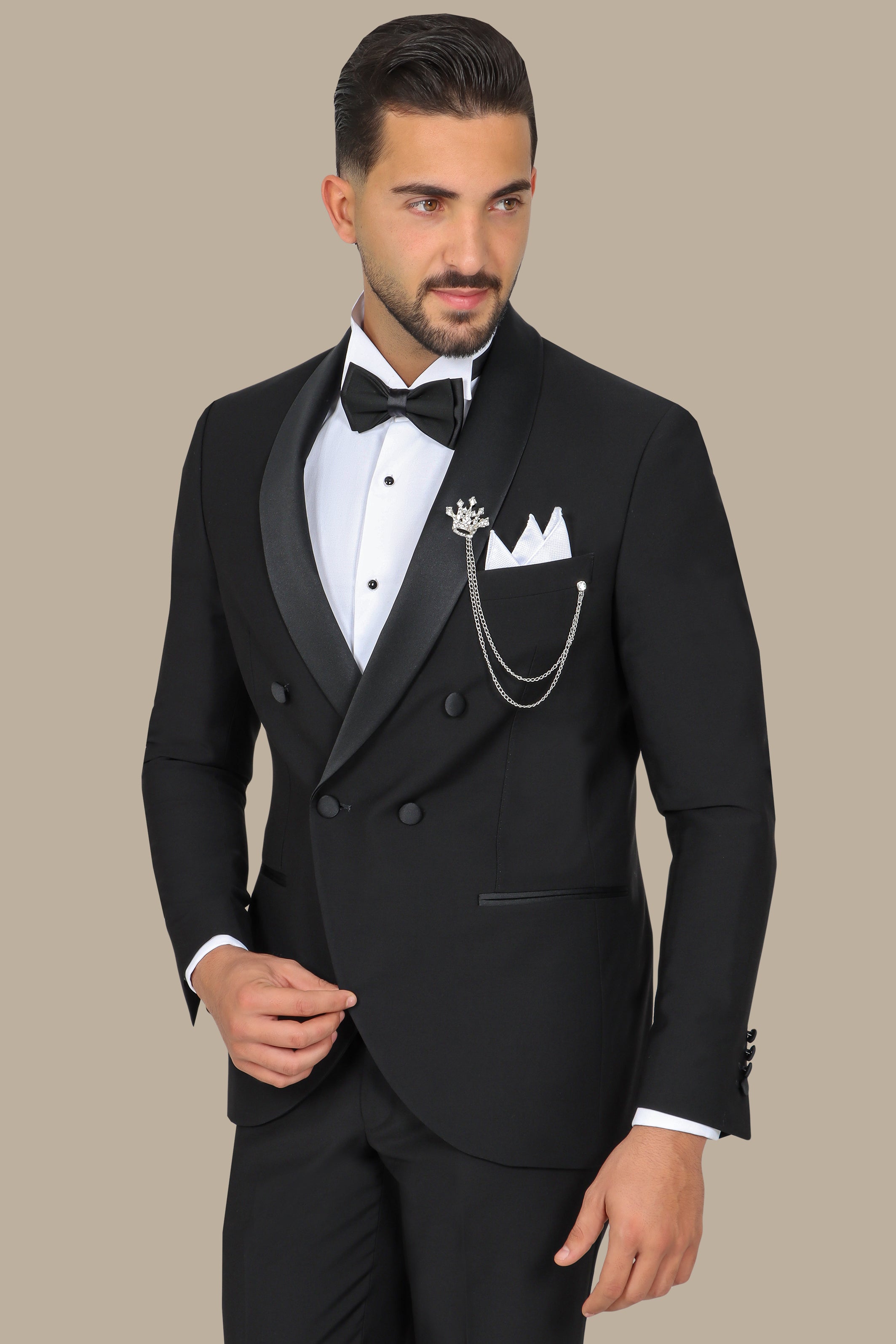 Black Double-Breasted Col Chale Tuxedo