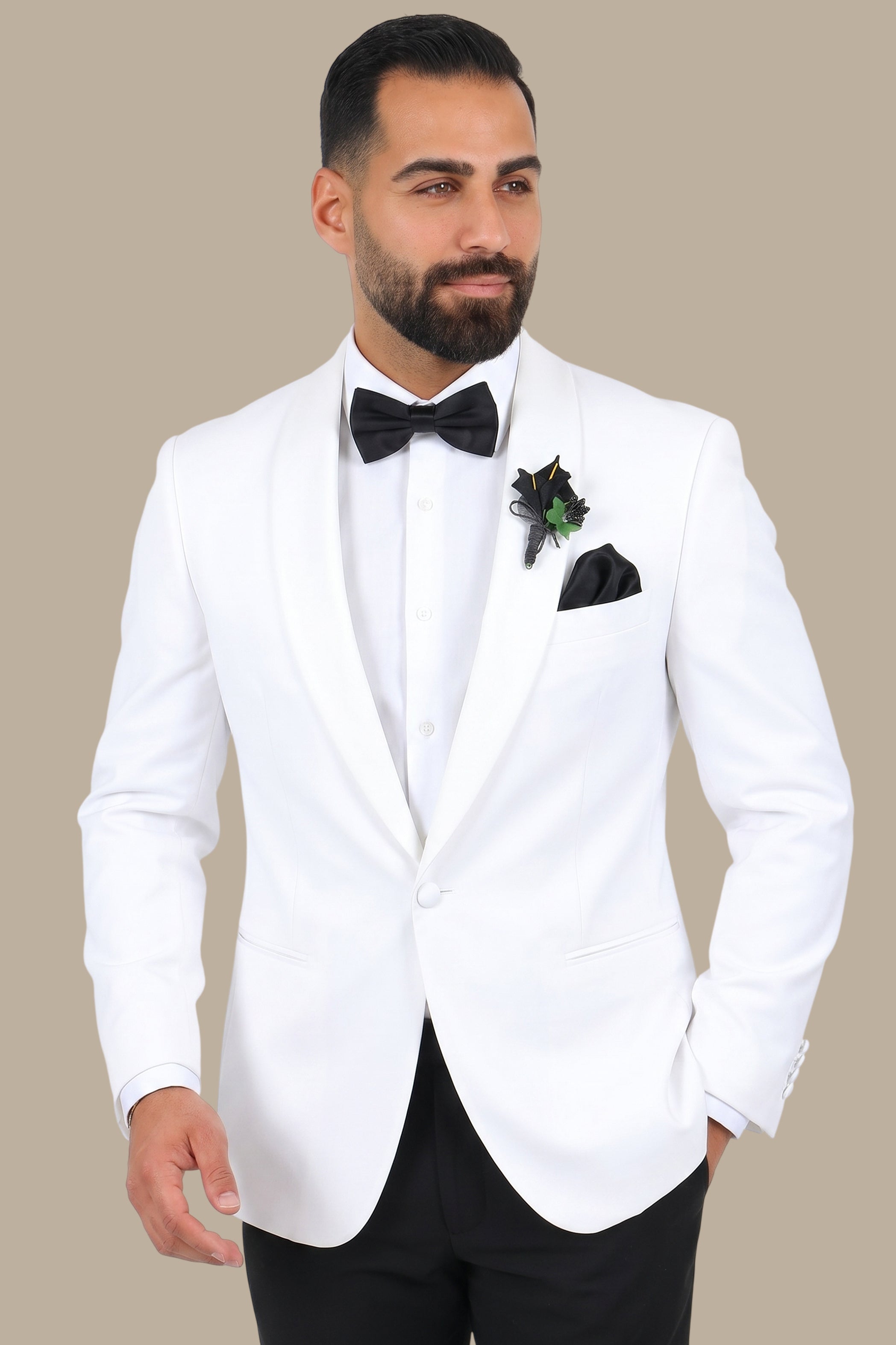 Tuxedo Wide Satin Collar Col Chal – White