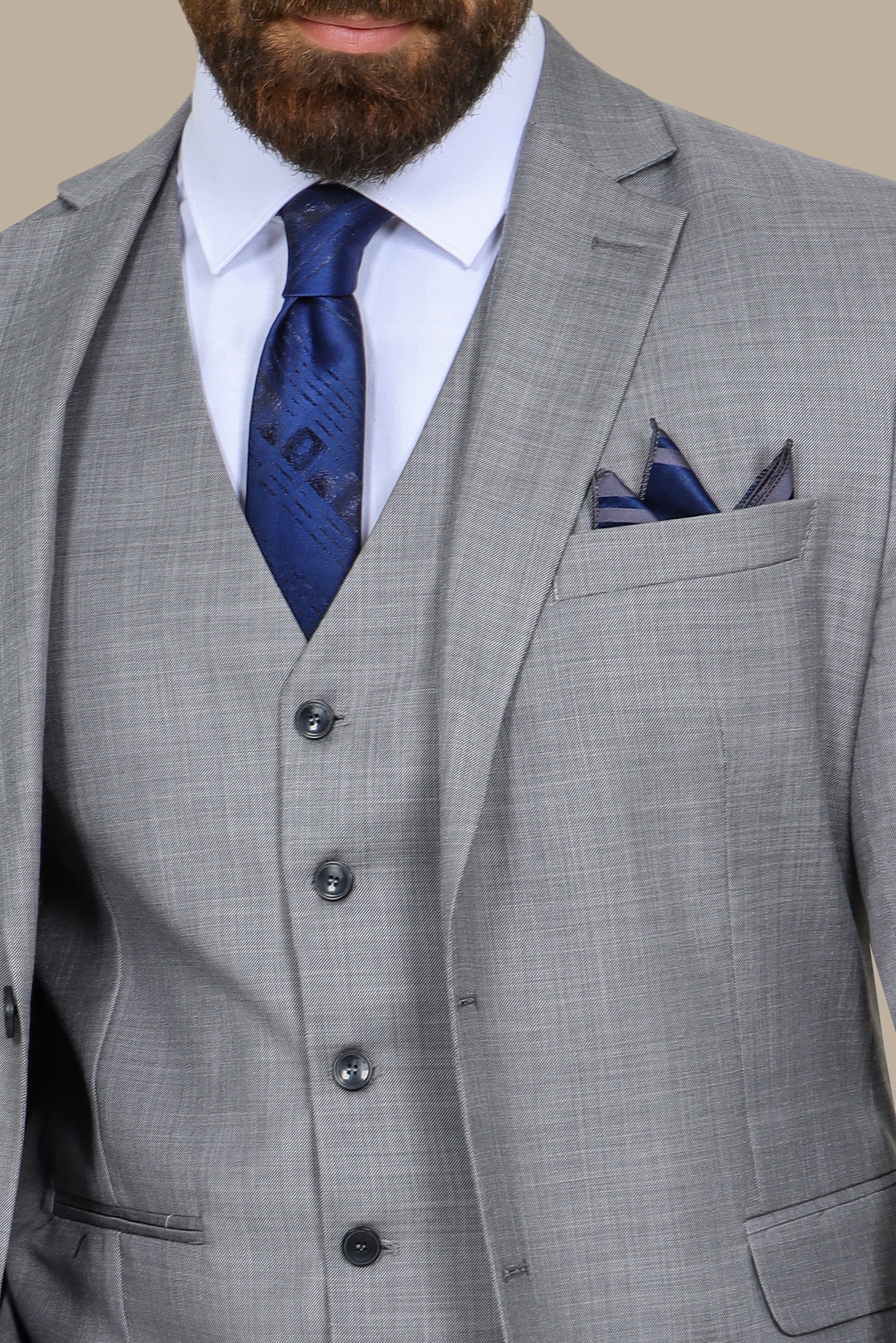 Light Grey Fil-à-Fil 3-Piece Suit with Notch Lapel