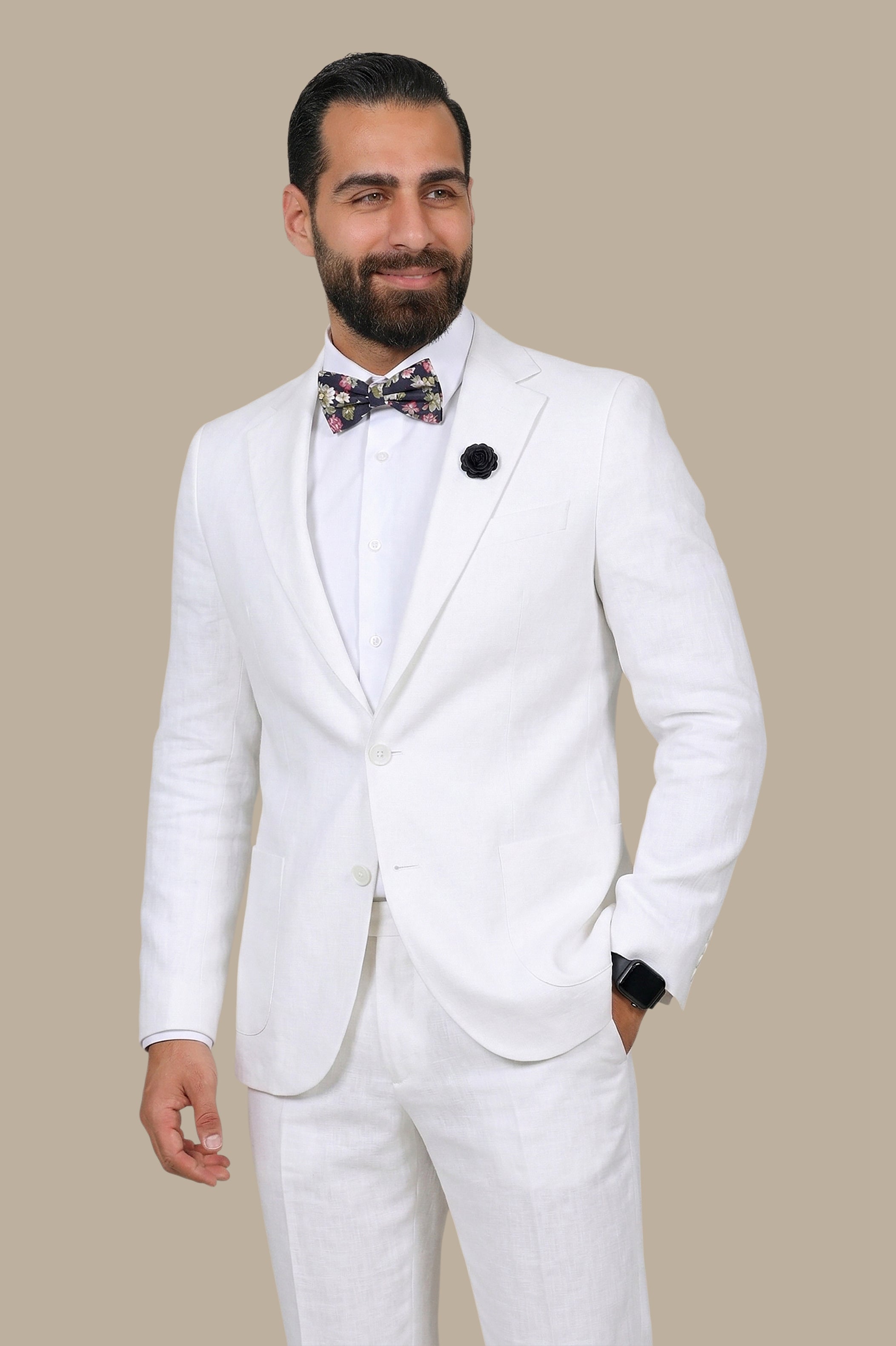 White Linen Suit – 2-Piece with Notch Lapel