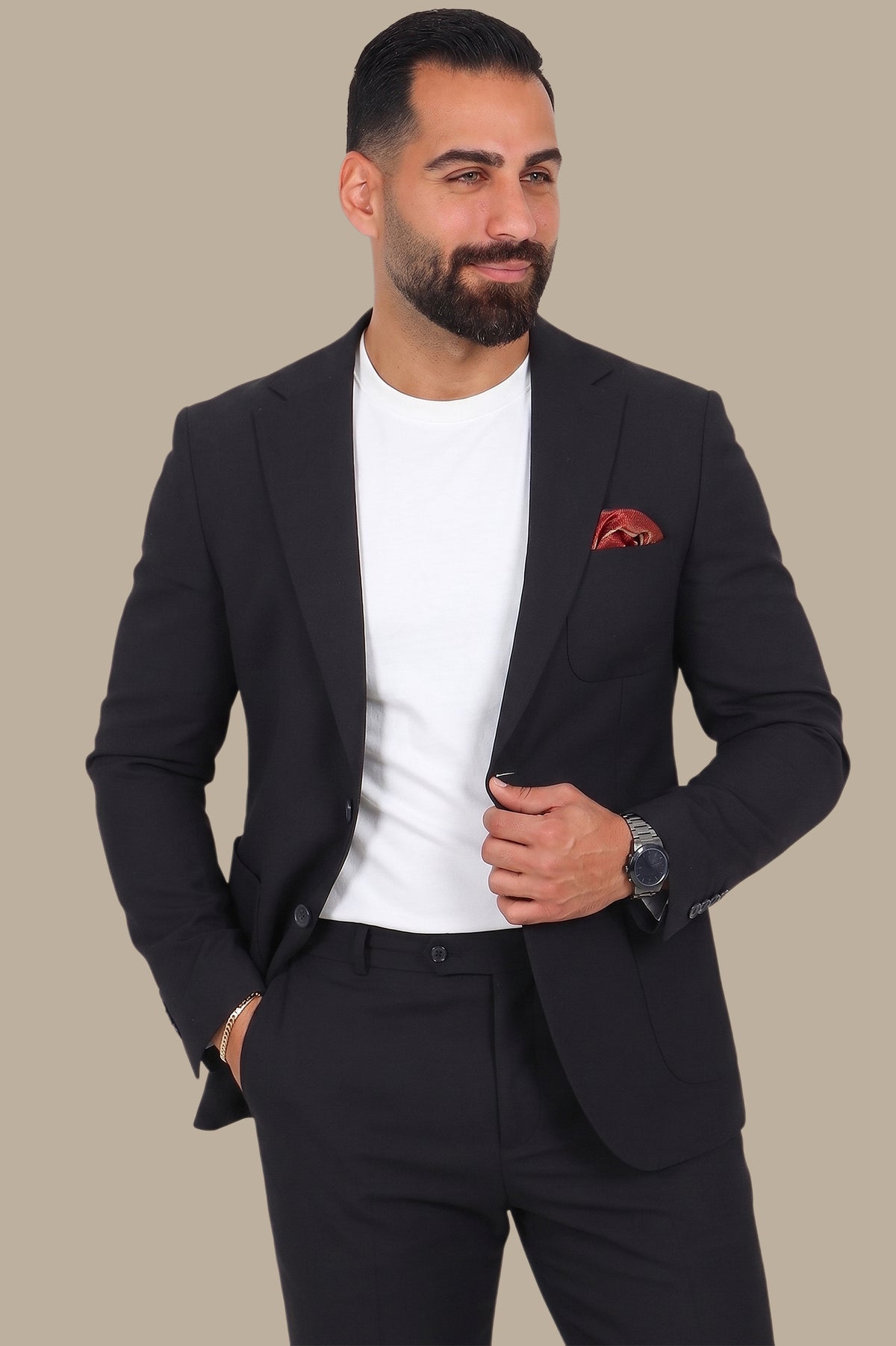 Jet Black Notch Lapel Travel Suit – 2-Piece