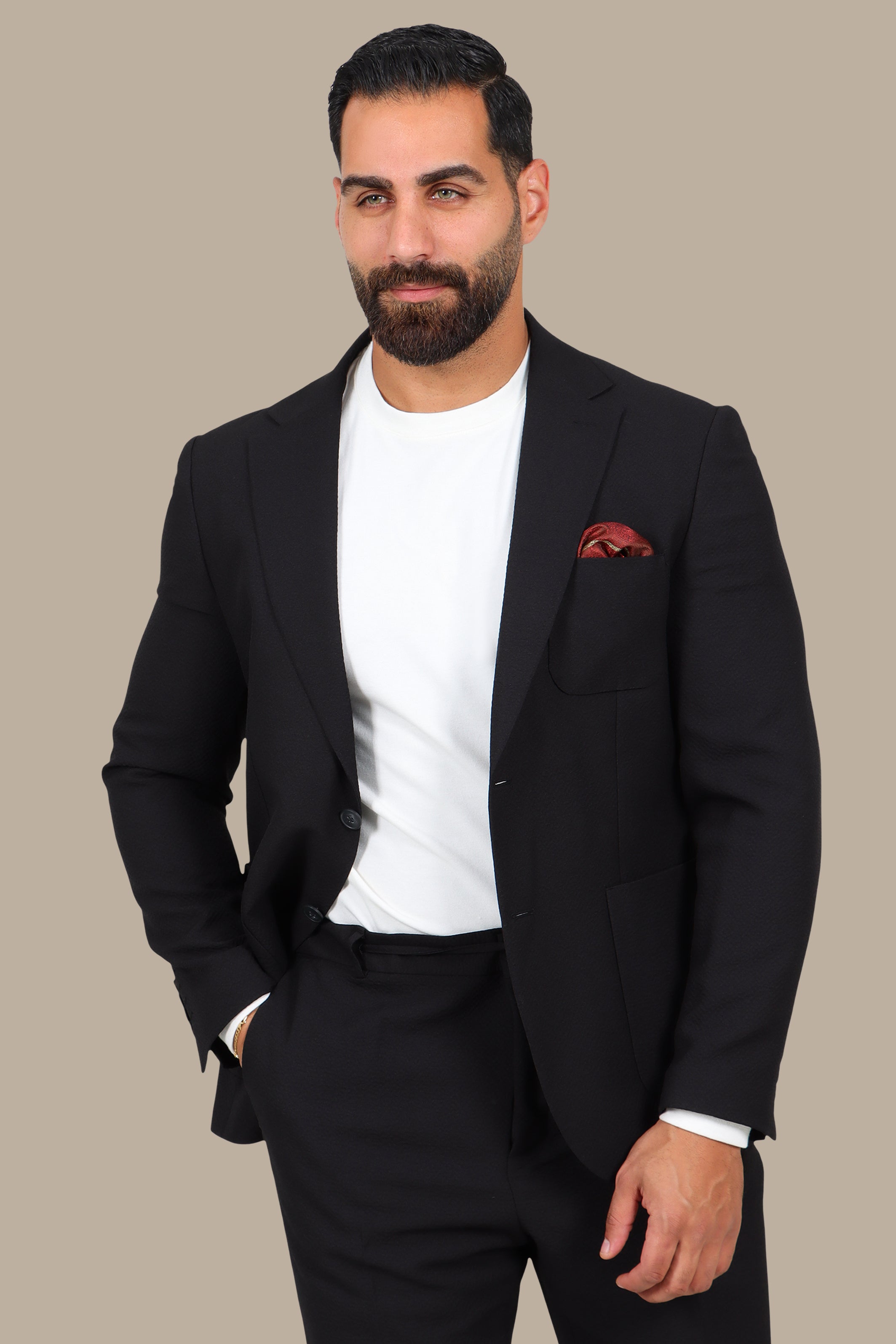 Jet Black Notch Lapel Travel Suit – 2-Piece