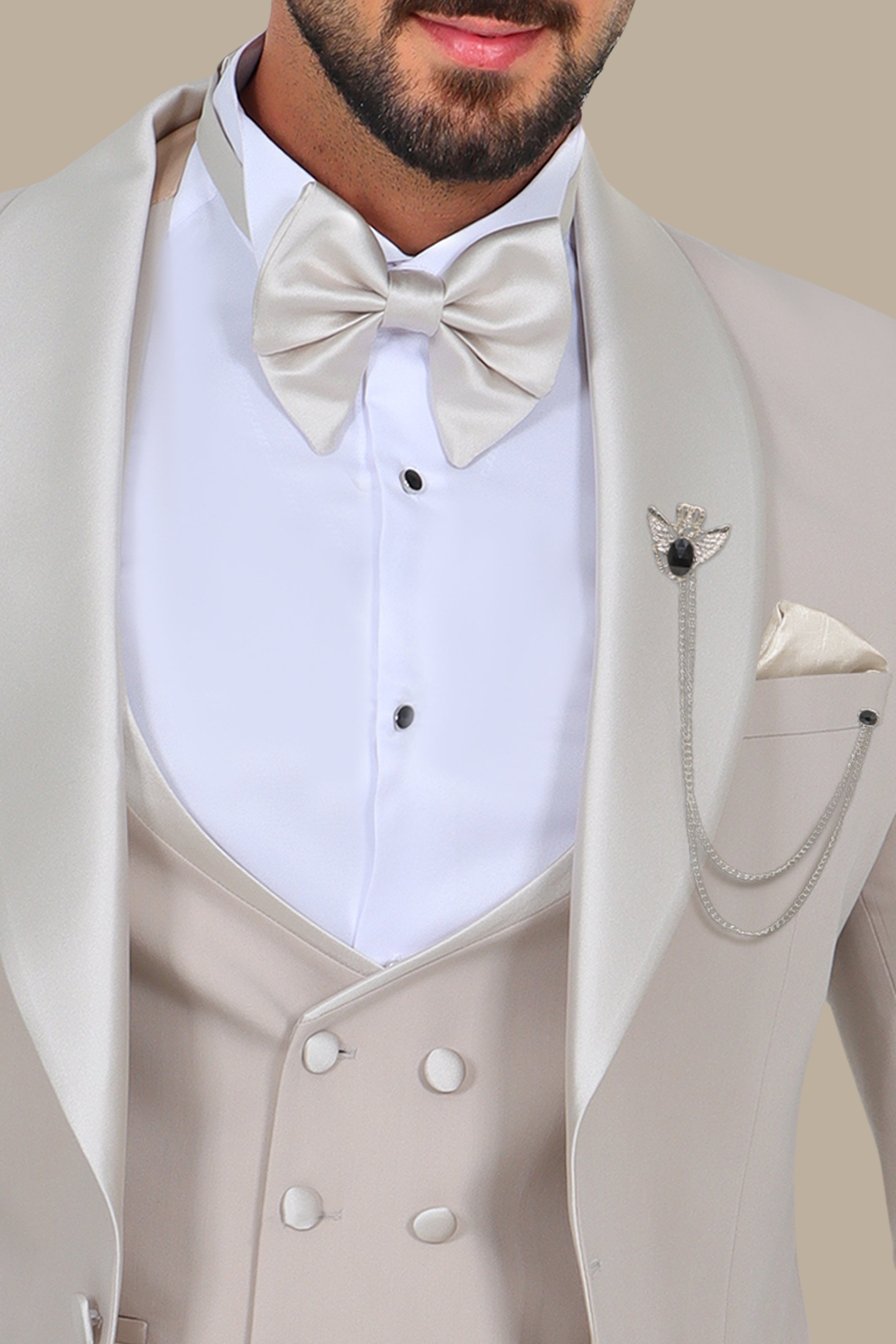 Light Beige 4-Piece Tuxedo with Shawl Collar and Classic Pocket