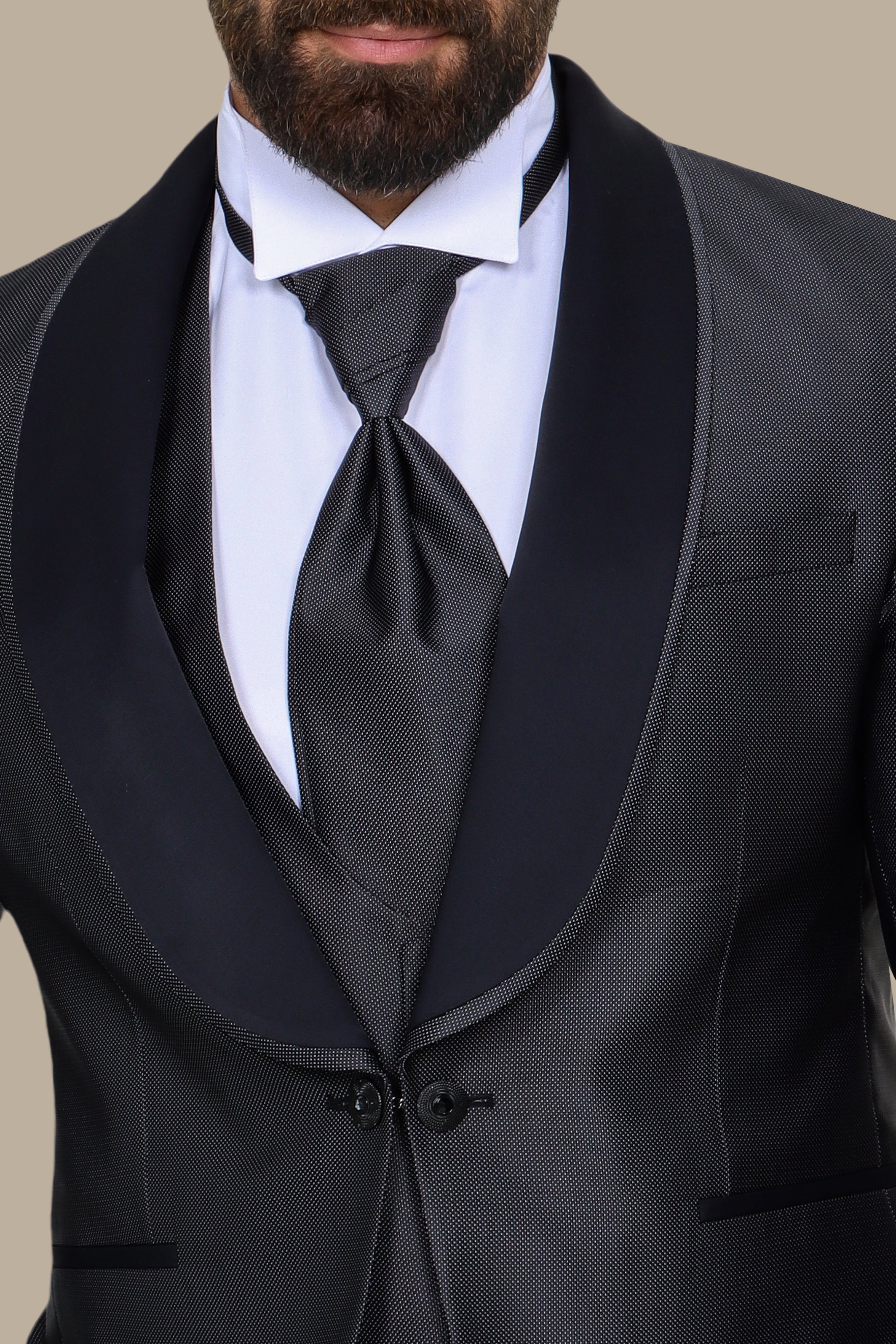 Dark Grey 4-Piece Tuxedo with Piqué Shawl Collar