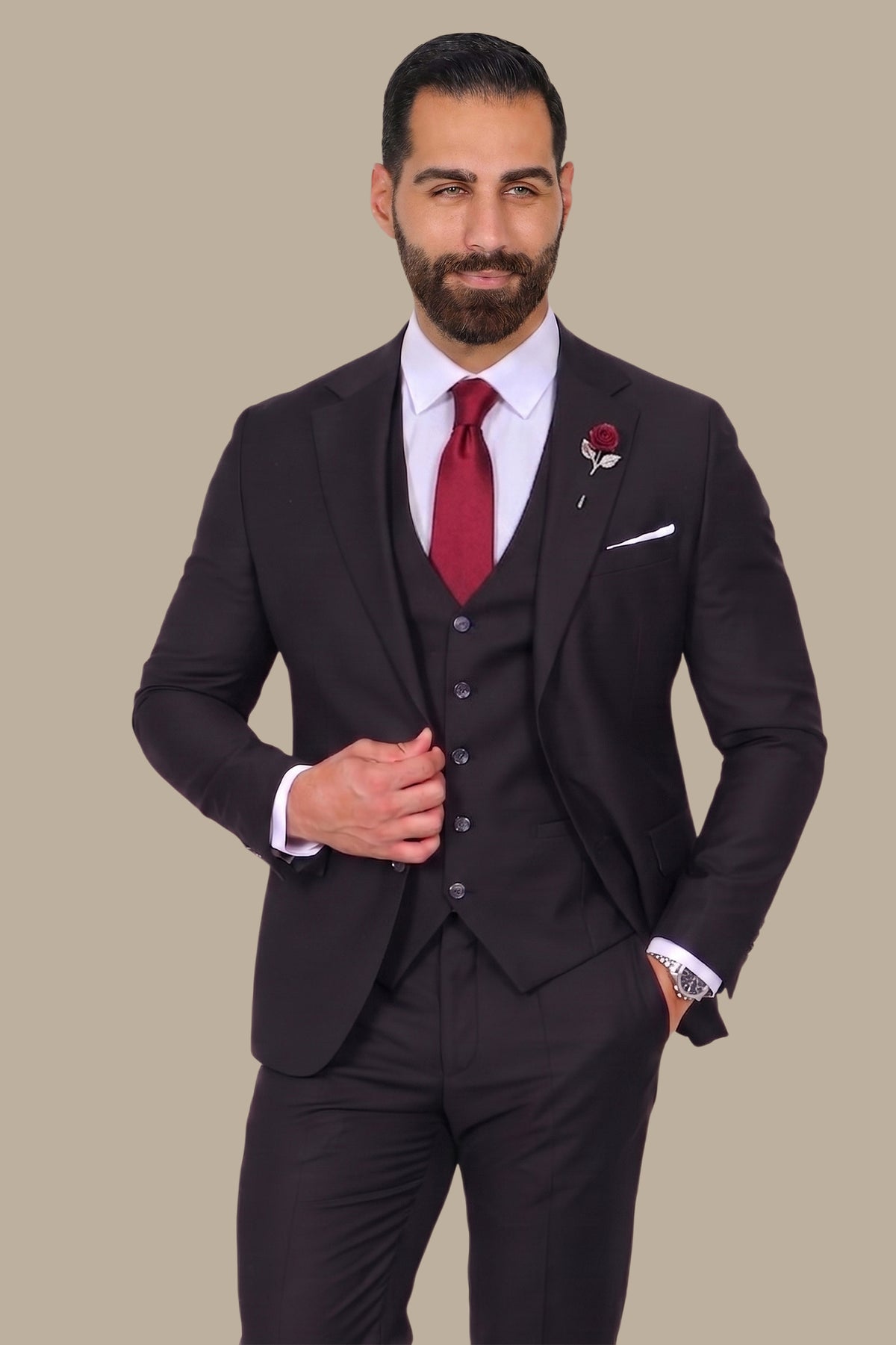Black 3-Piece Classic Slim Fit Suit with Notch Lapel